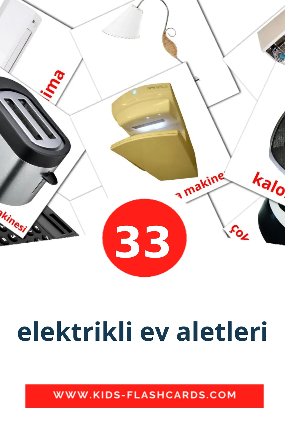 33 tarjetas didacticas de elektrikli ev aletleri para el jardín de infancia en turco