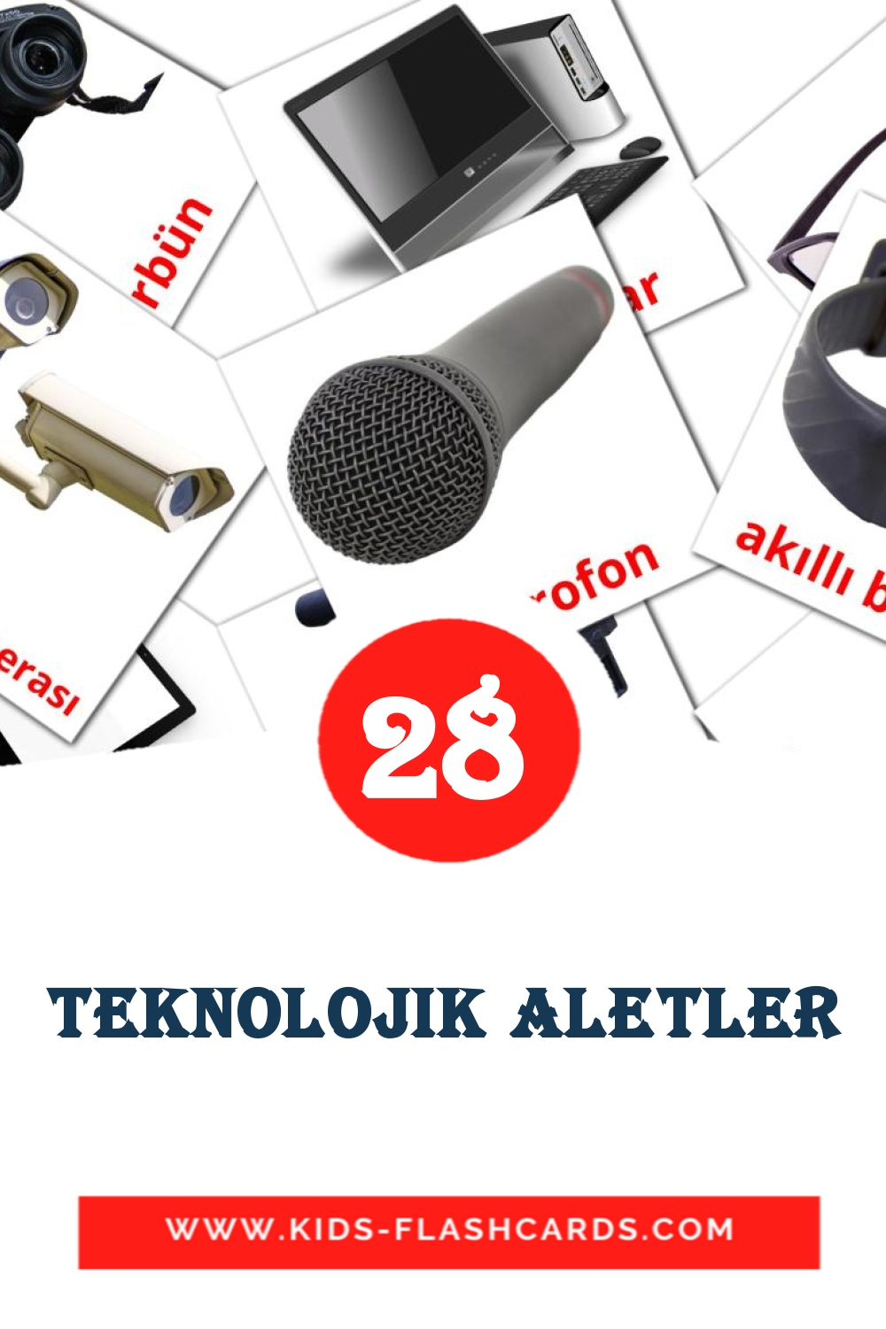 28 cartes illustrées de teknolojik aletler pour la maternelle en turc