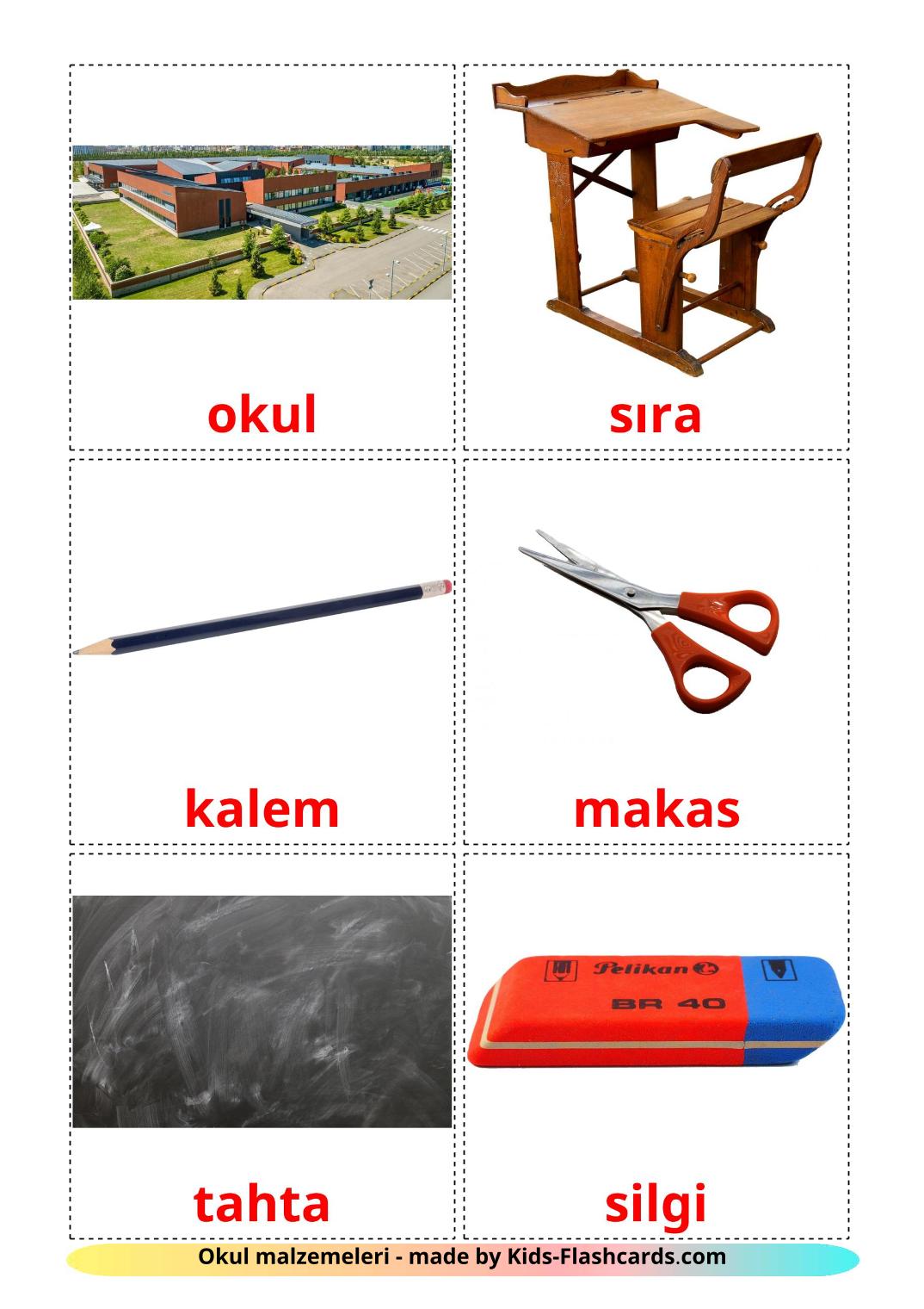 Classroom objects - 36 Free Printable turkish Flashcards 