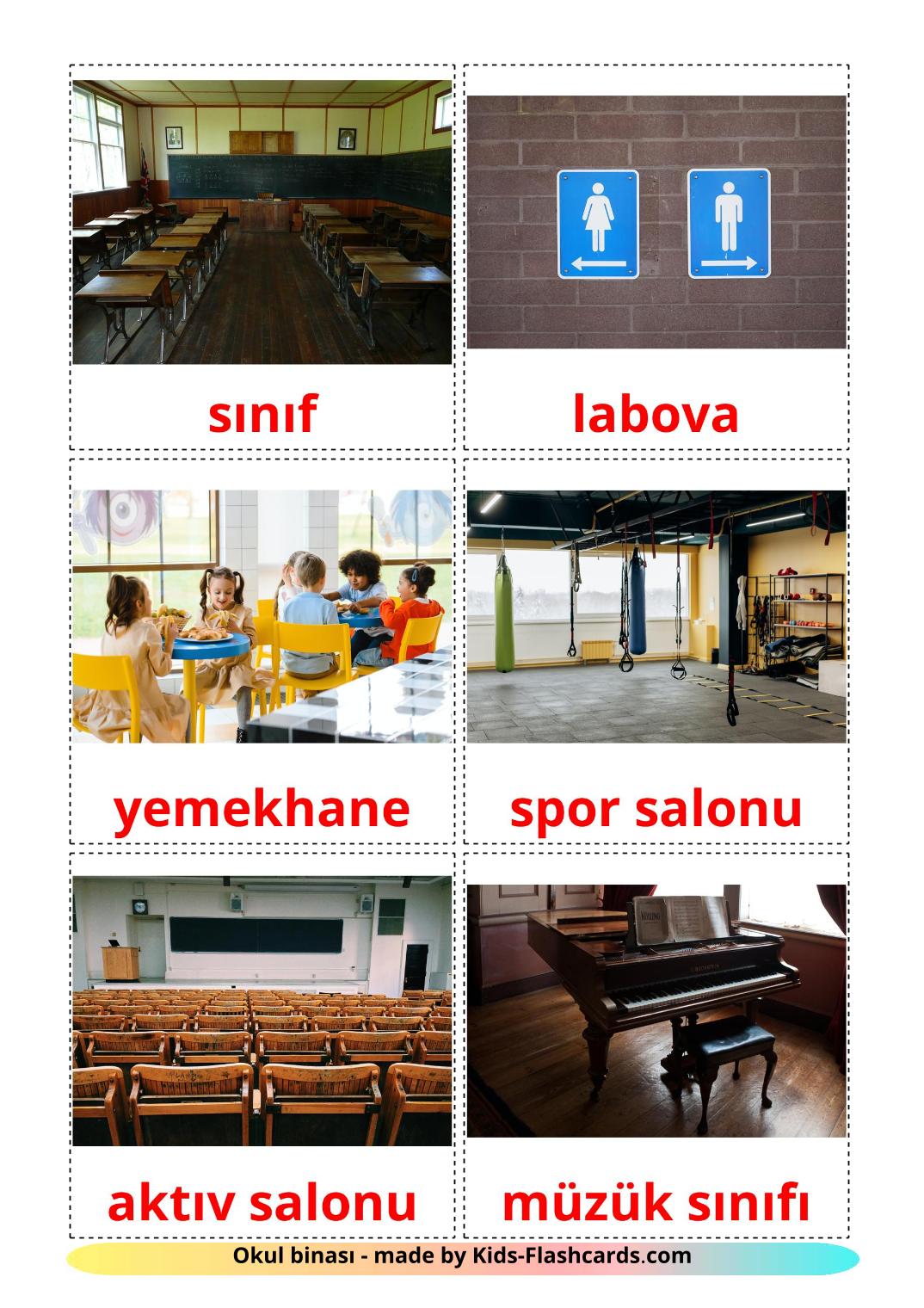 Schoolgebouw - 17 gratis printbare turksee kaarten