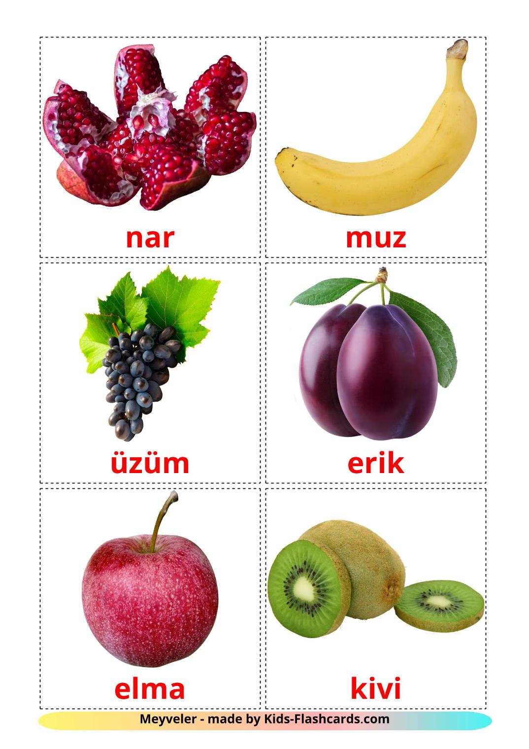 Frutta - 20 flashcards turco stampabili gratuitamente