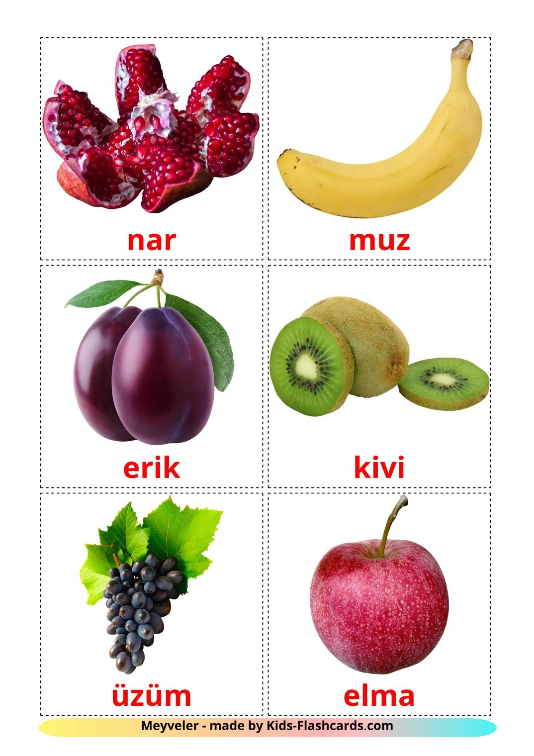 Frutas - 21 Flashcards turcoes gratuitos para impressão