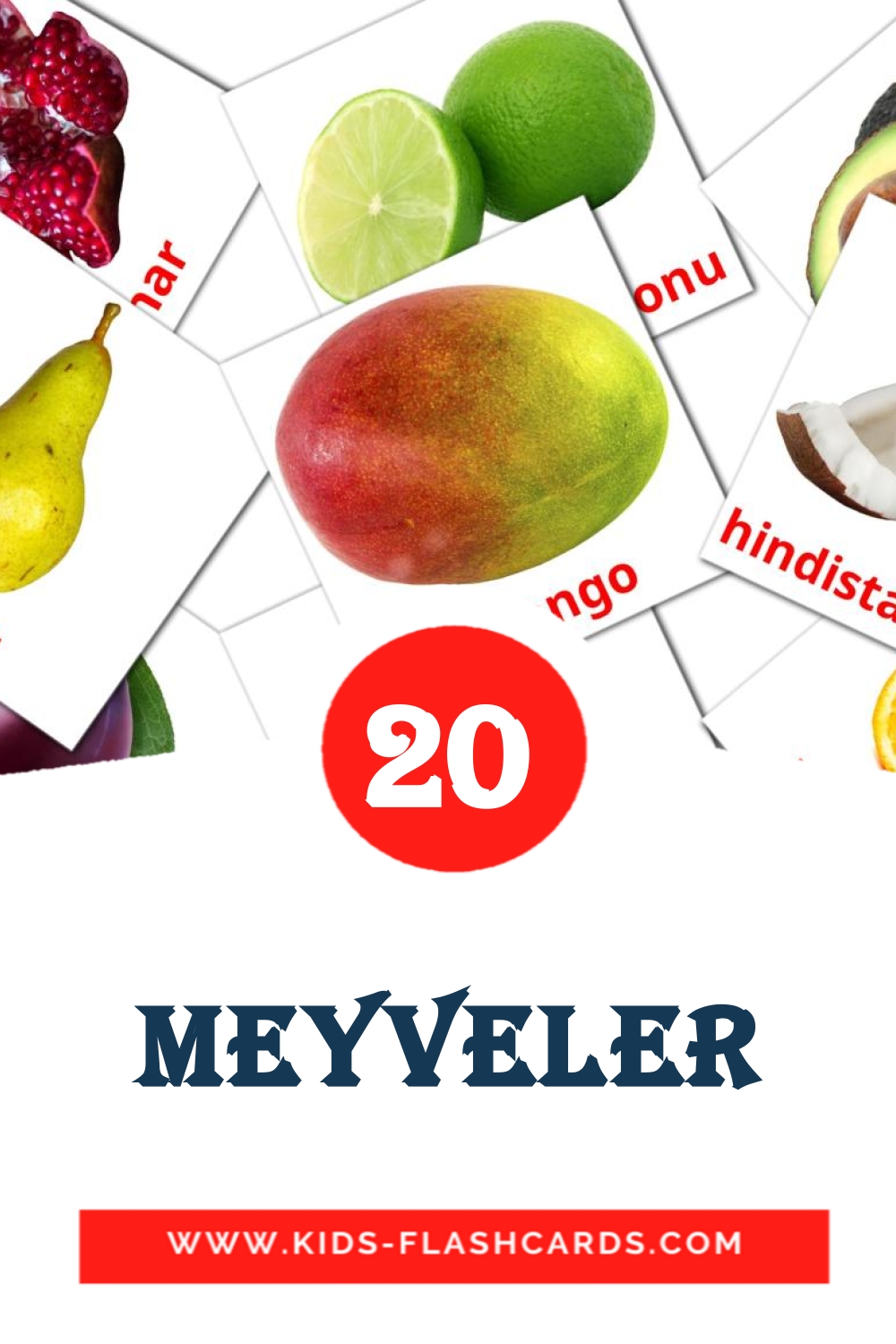 20 Cartões com Imagens de Meyveler para Jardim de Infância em turco