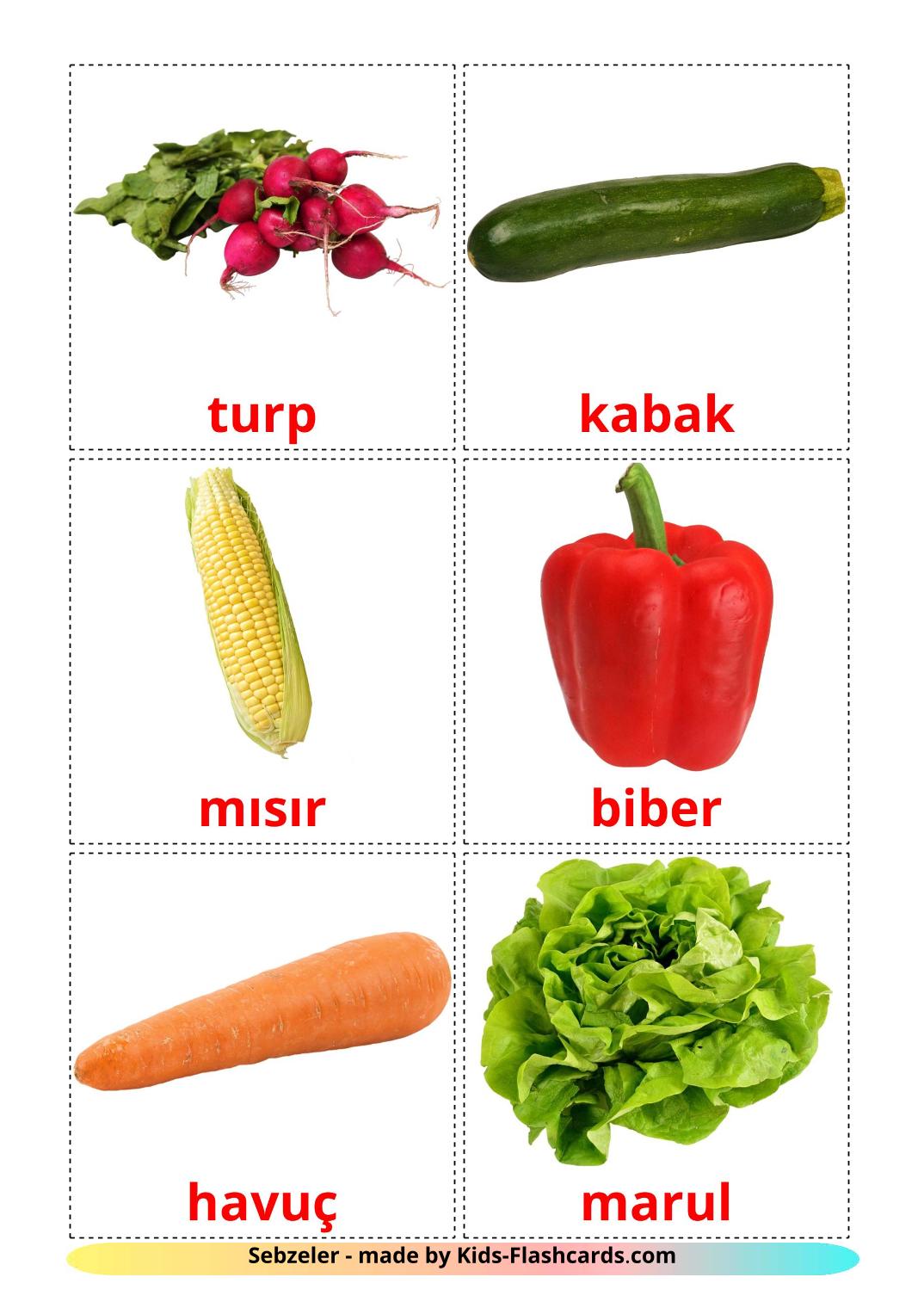 Les Légumes - 29 Flashcards turc imprimables gratuitement