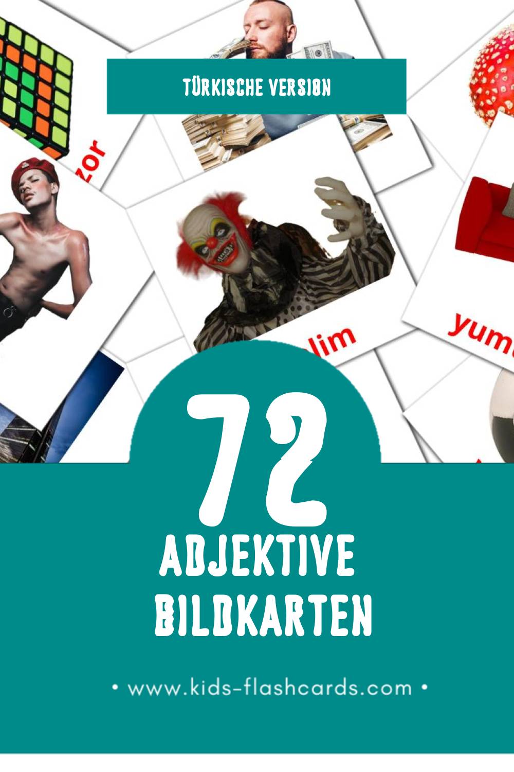 Visual Sifatlar Flashcards für Kleinkinder (72 Karten in Türkisch)