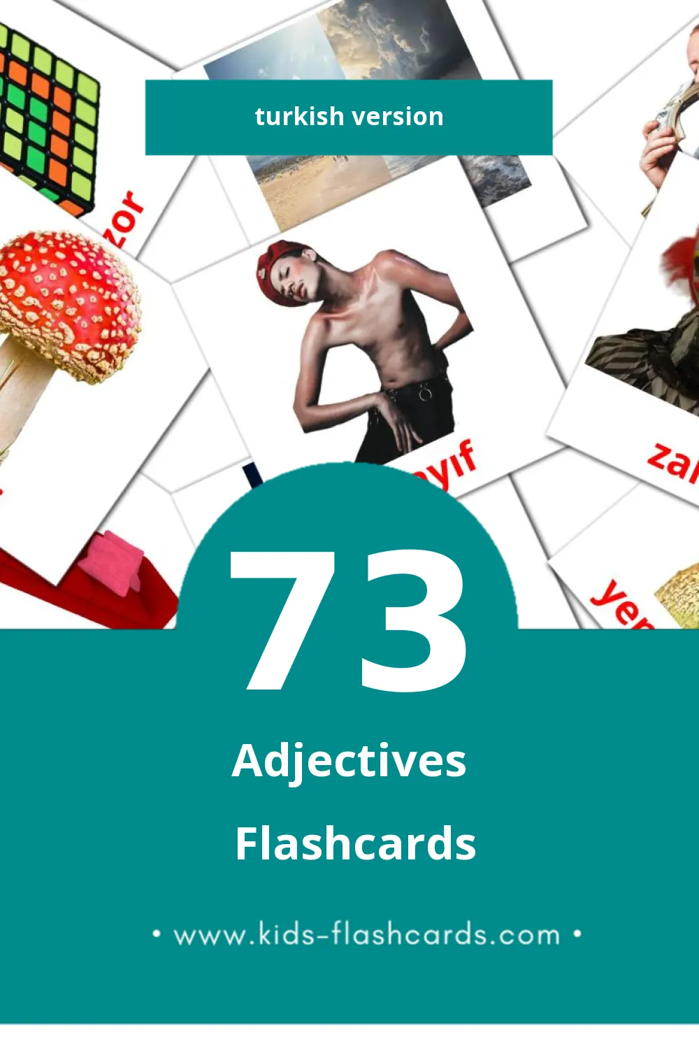 Visual Sifatlar Flashcards for Toddlers (73 cards in Turkish)