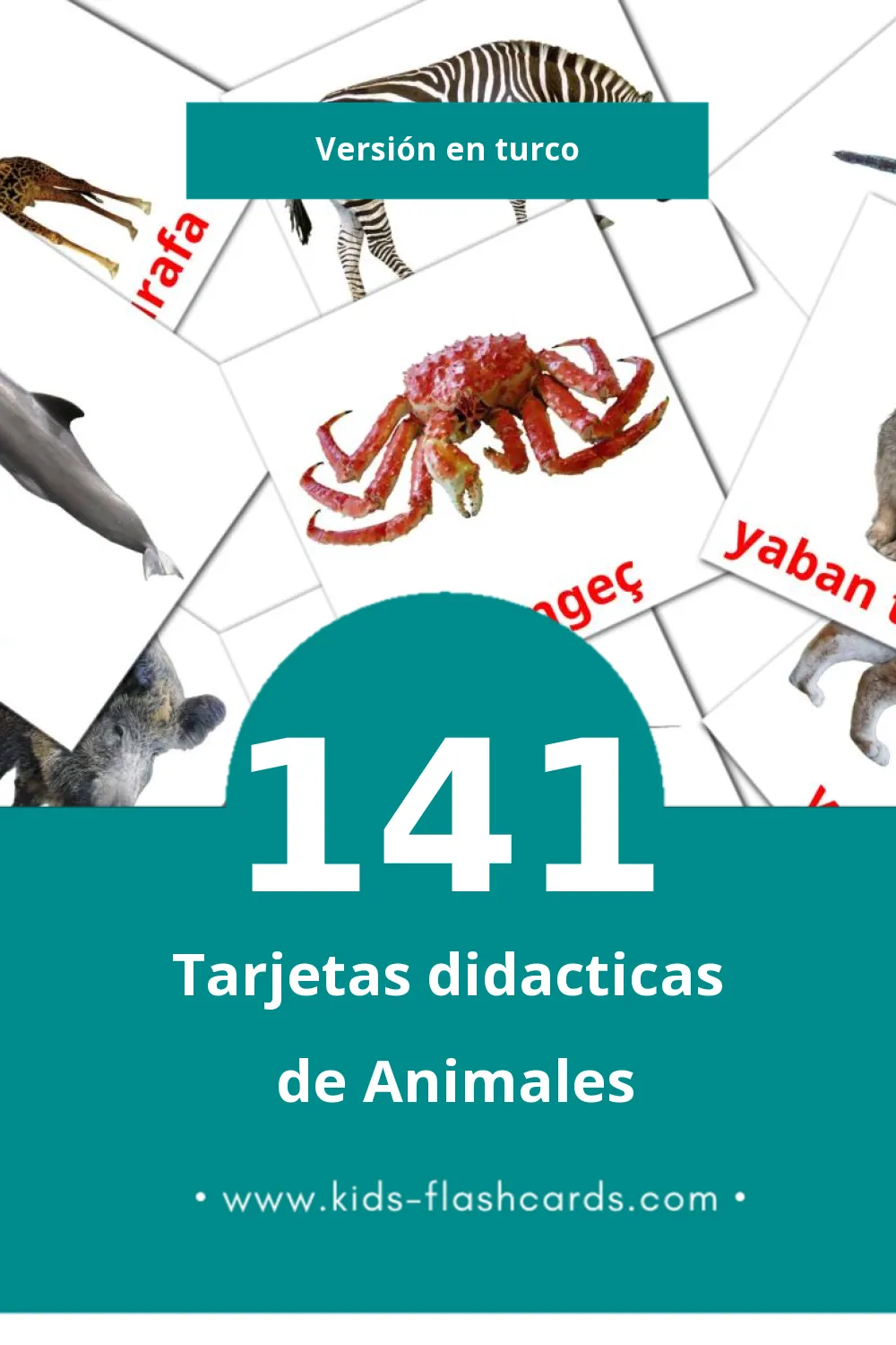 Tarjetas visuales de Hayvanlar para niños pequeños (141 tarjetas en Turco)