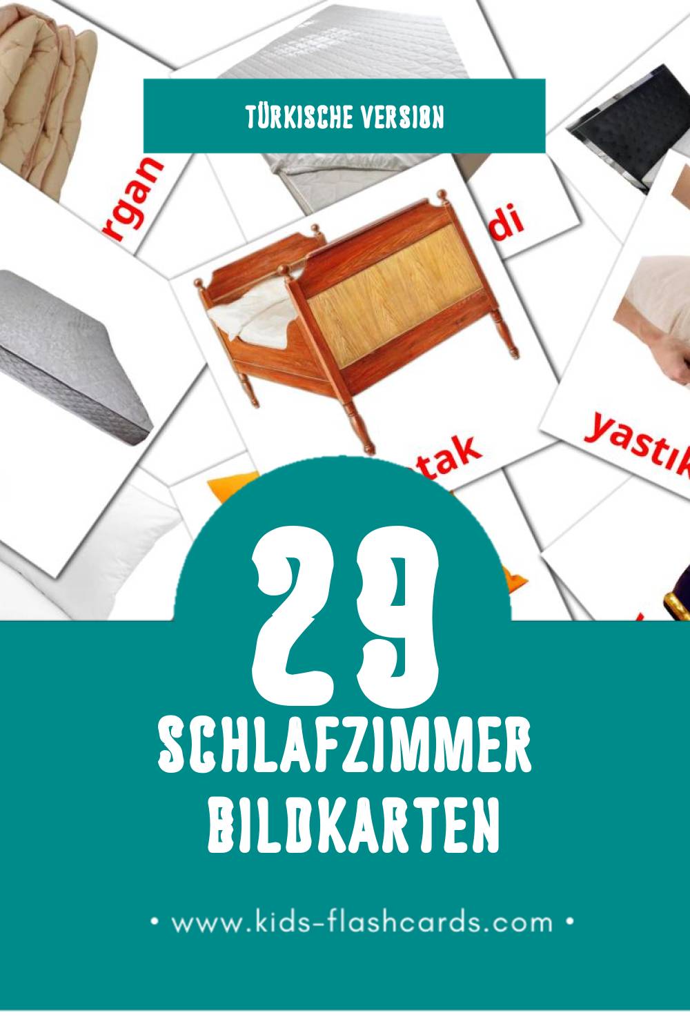Visual yatak odası Flashcards für Kleinkinder (33 Karten in Türkisch)