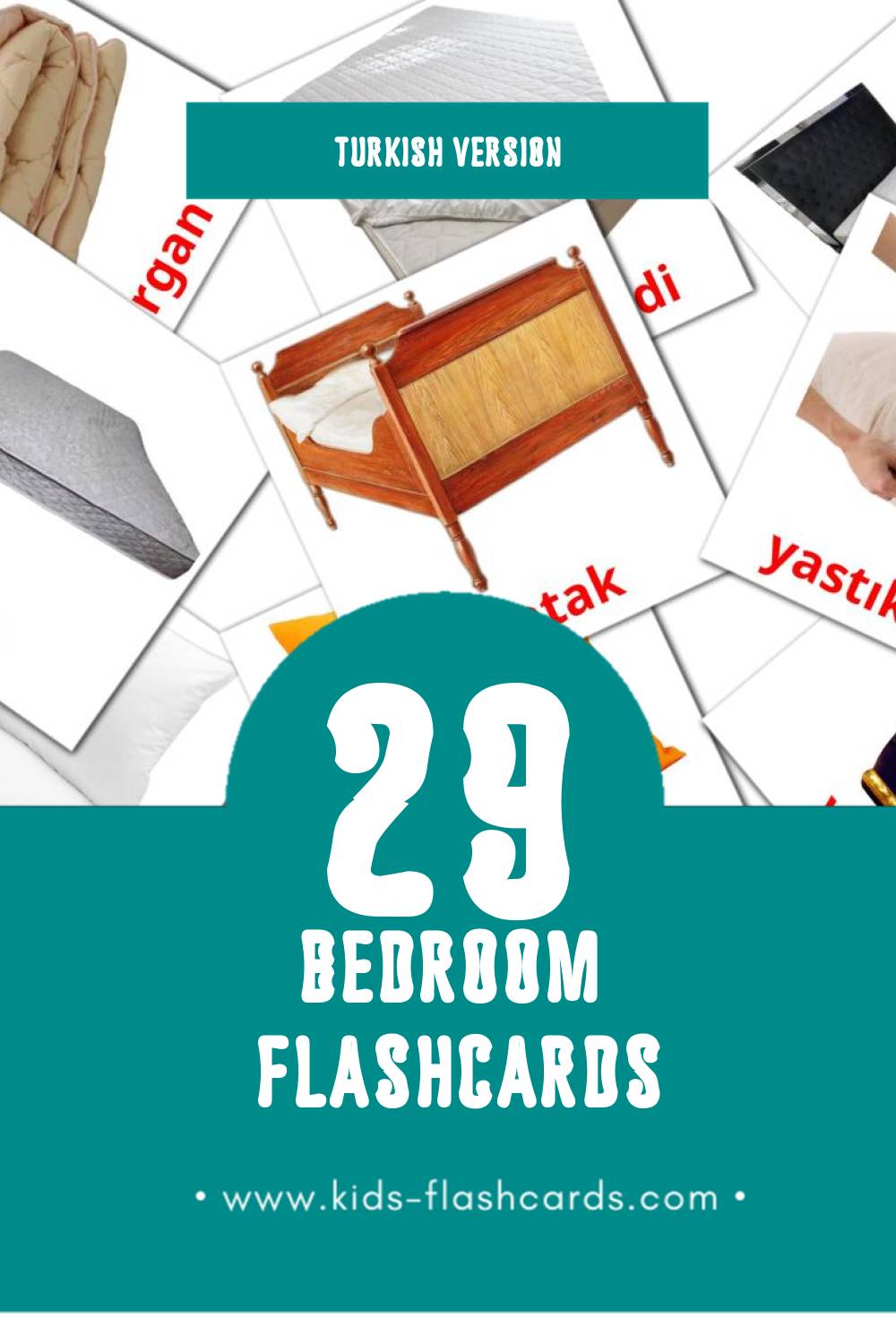 Visual yatak odası Flashcards for Toddlers (29 cards in Turkish)