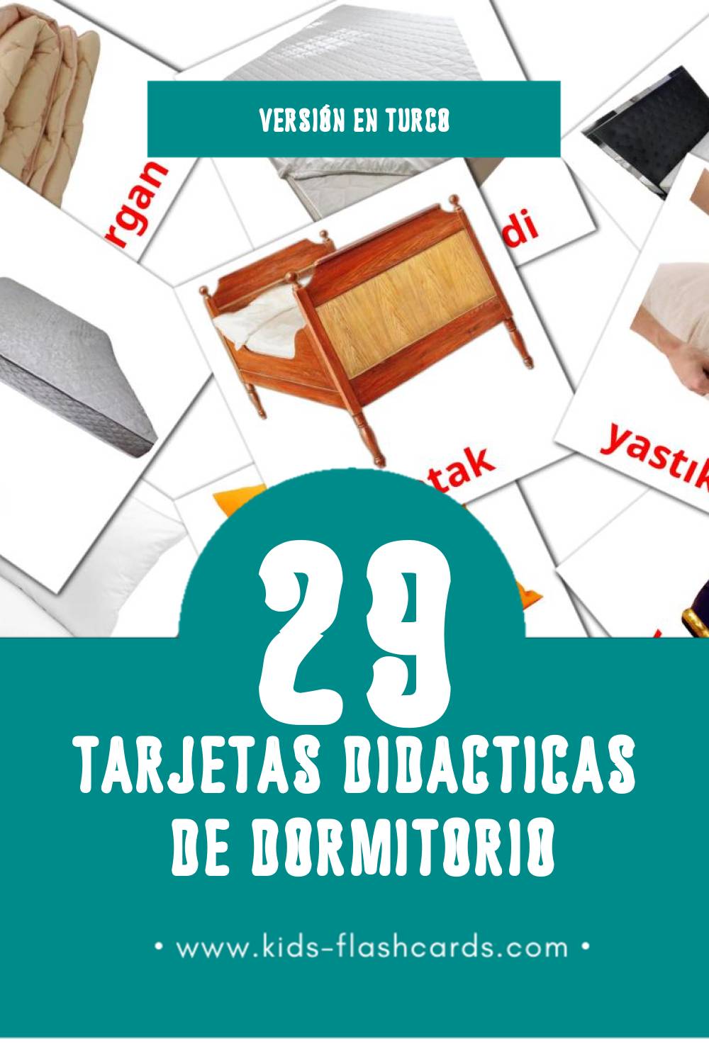 Tarjetas visuales de yatak odası para niños pequeños (33 tarjetas en Turco)