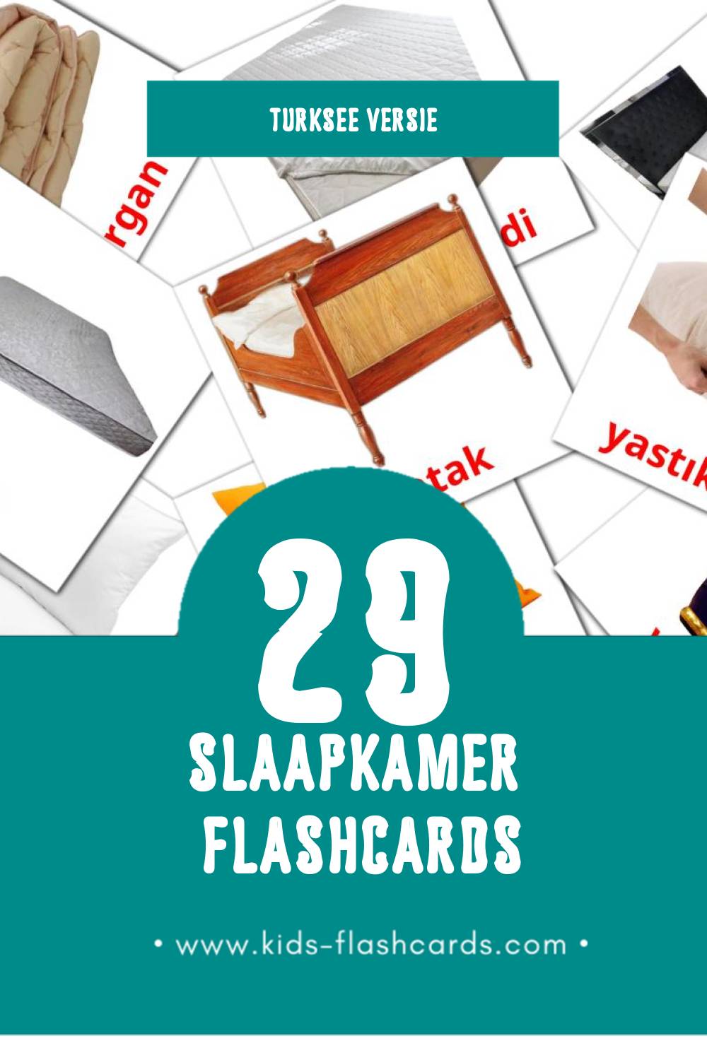 Visuele yatak odası Flashcards voor Kleuters (29 kaarten in het Turkse)