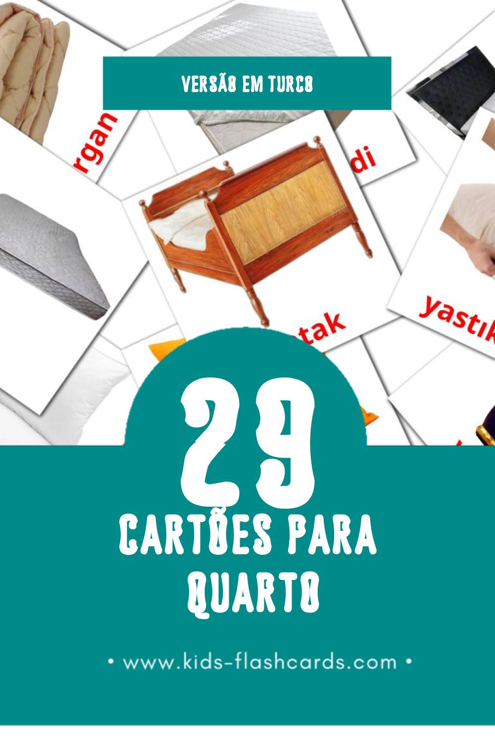 Flashcards de yatak odası Visuais para Toddlers (29 cartões em Turco)
