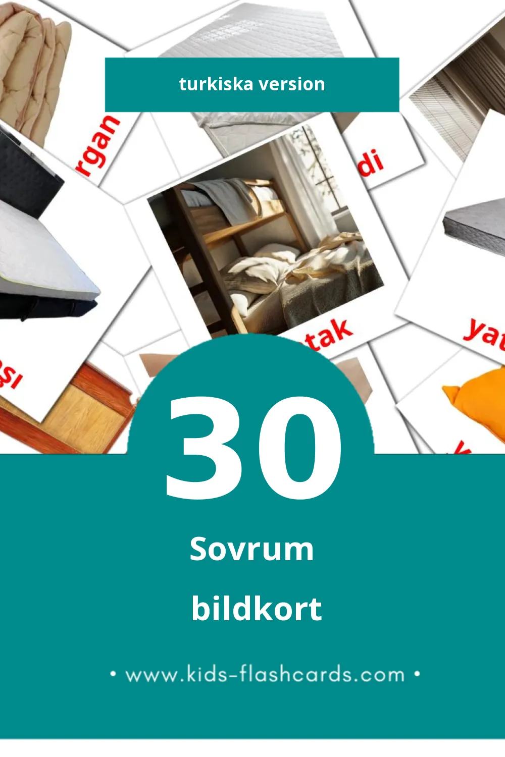 Visuella yatak odası för småbarn (30 bildkort för barn på Turkiska)