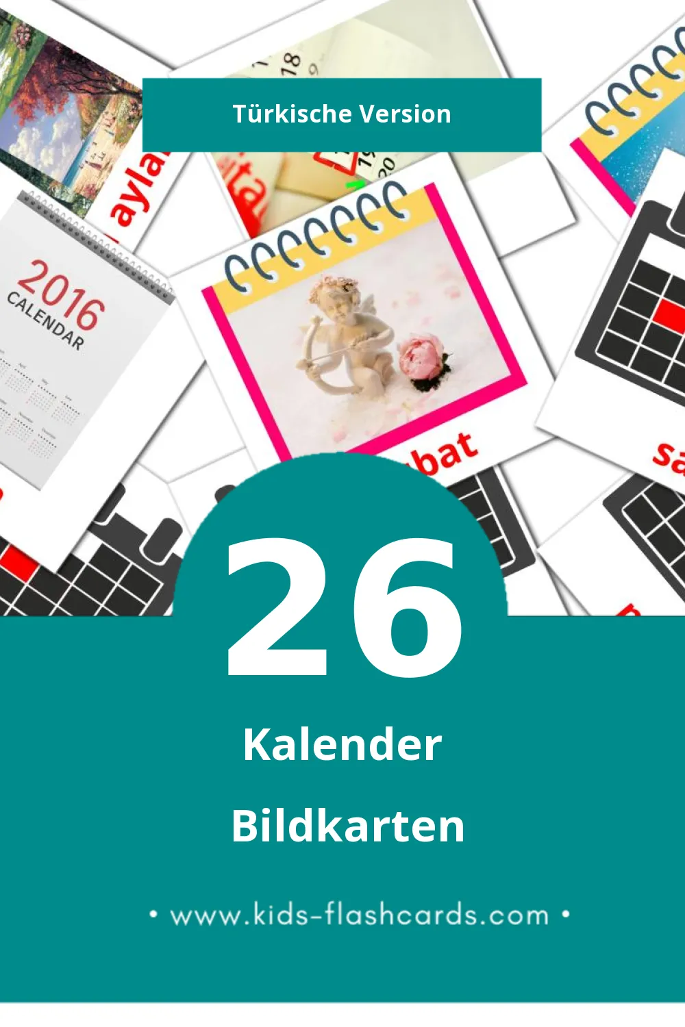 Visual Takvim Flashcards für Kleinkinder (26 Karten in Türkisch)