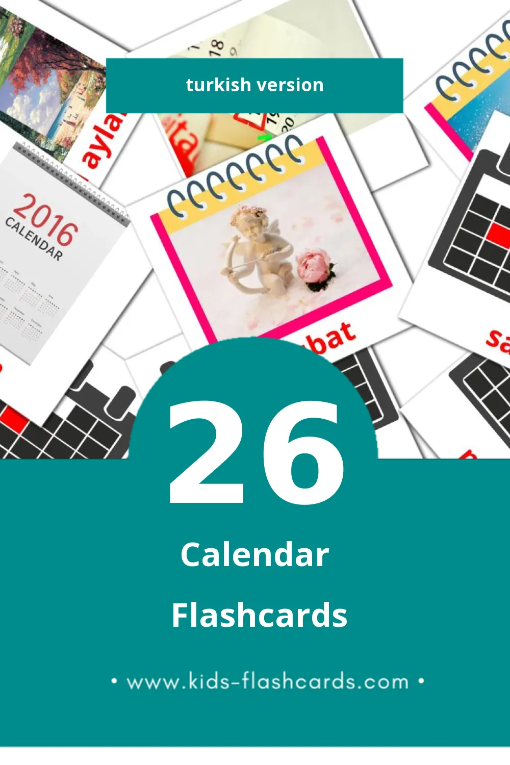 Visual Takvim Flashcards for Toddlers (26 cards in Turkish)