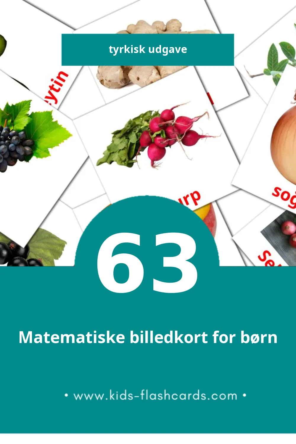 Visuelle billedkort for børn om gıda til småbørn (63 kort på Tyrkisk)