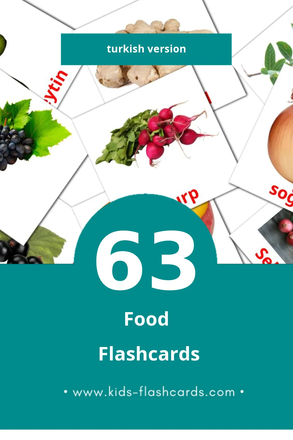 Visual gıda Flashcards for Toddlers (63 cards in Turkish)