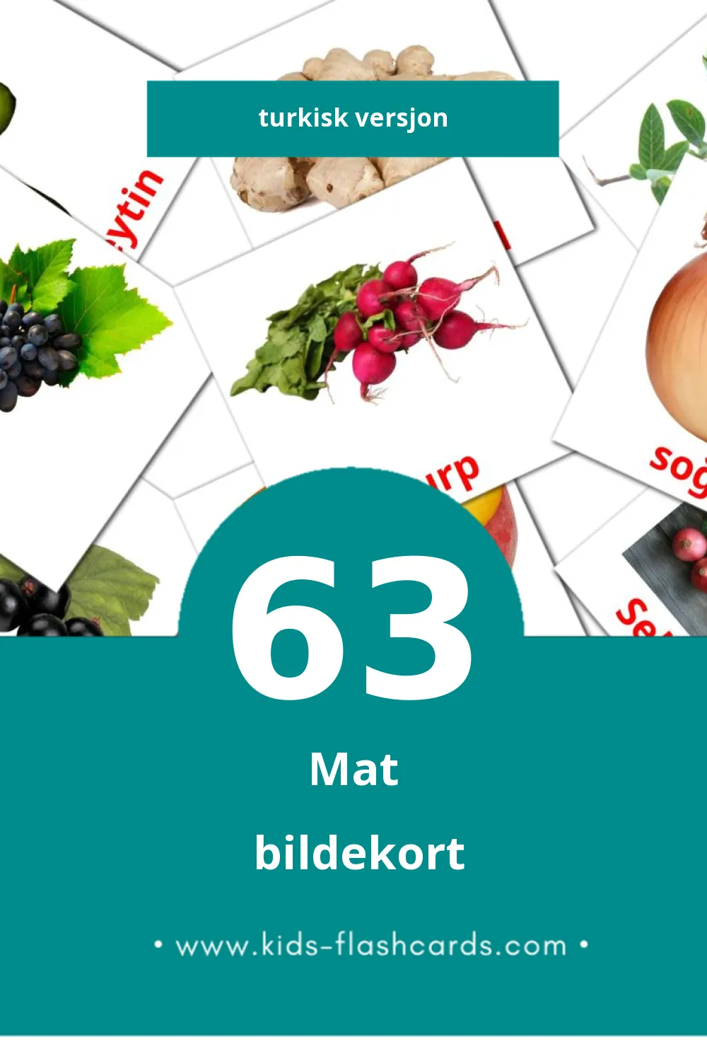 Visuelle gıda bildekort for småbarn (63 kort på Turkisk)