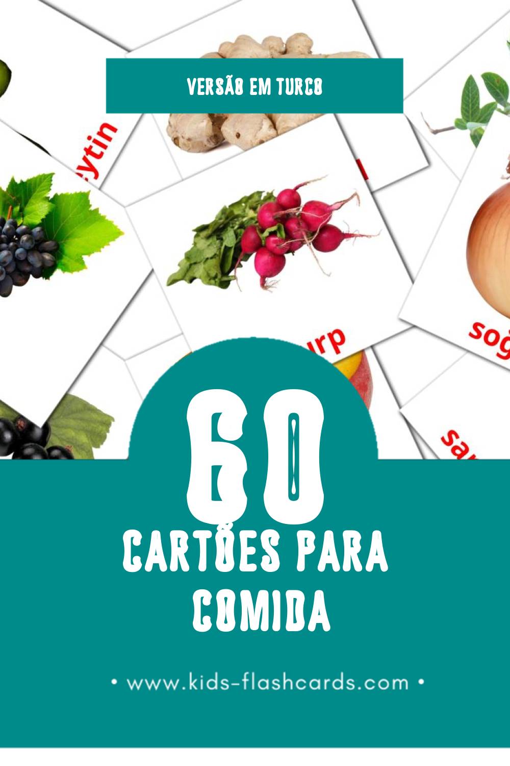 Flashcards de gıda Visuais para Toddlers (60 cartões em Turco)