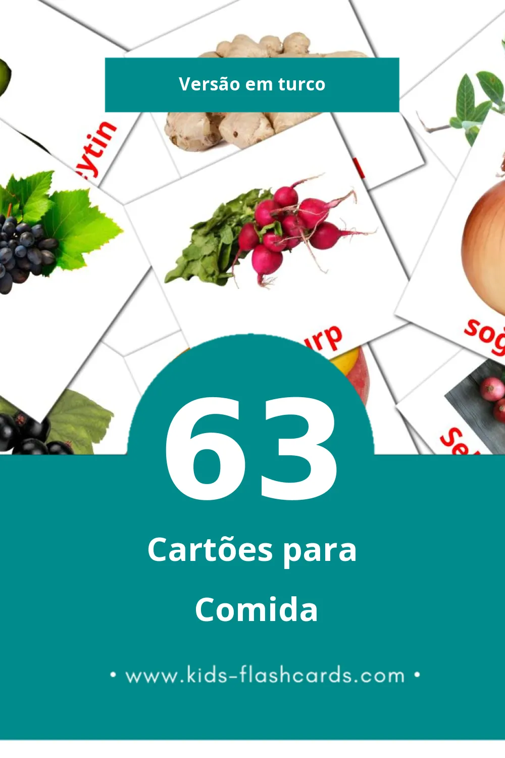 Flashcards de gıda Visuais para Toddlers (63 cartões em Turco)