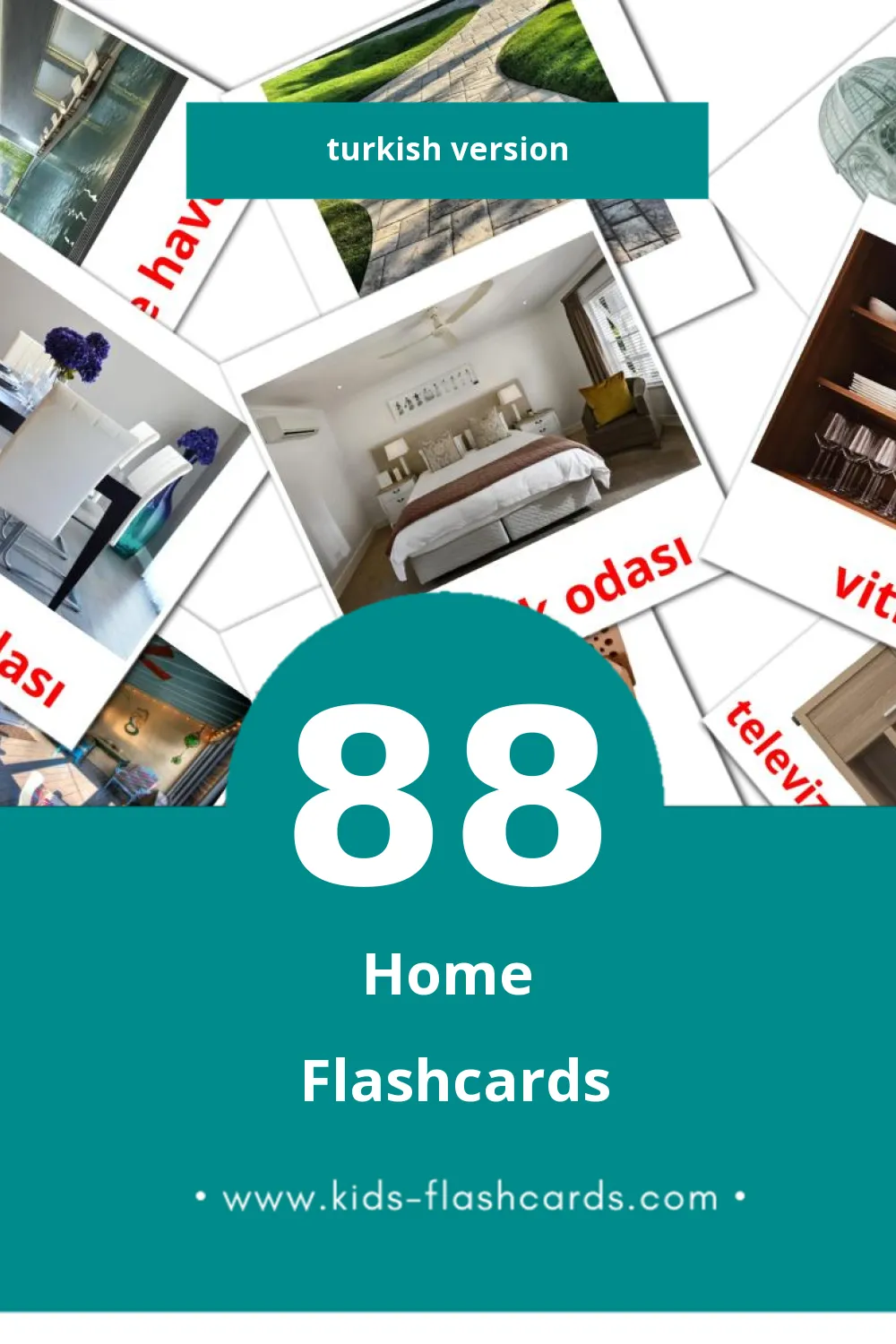 Visual Home Ev  Flashcards for Toddlers (88 cards in Turkish)