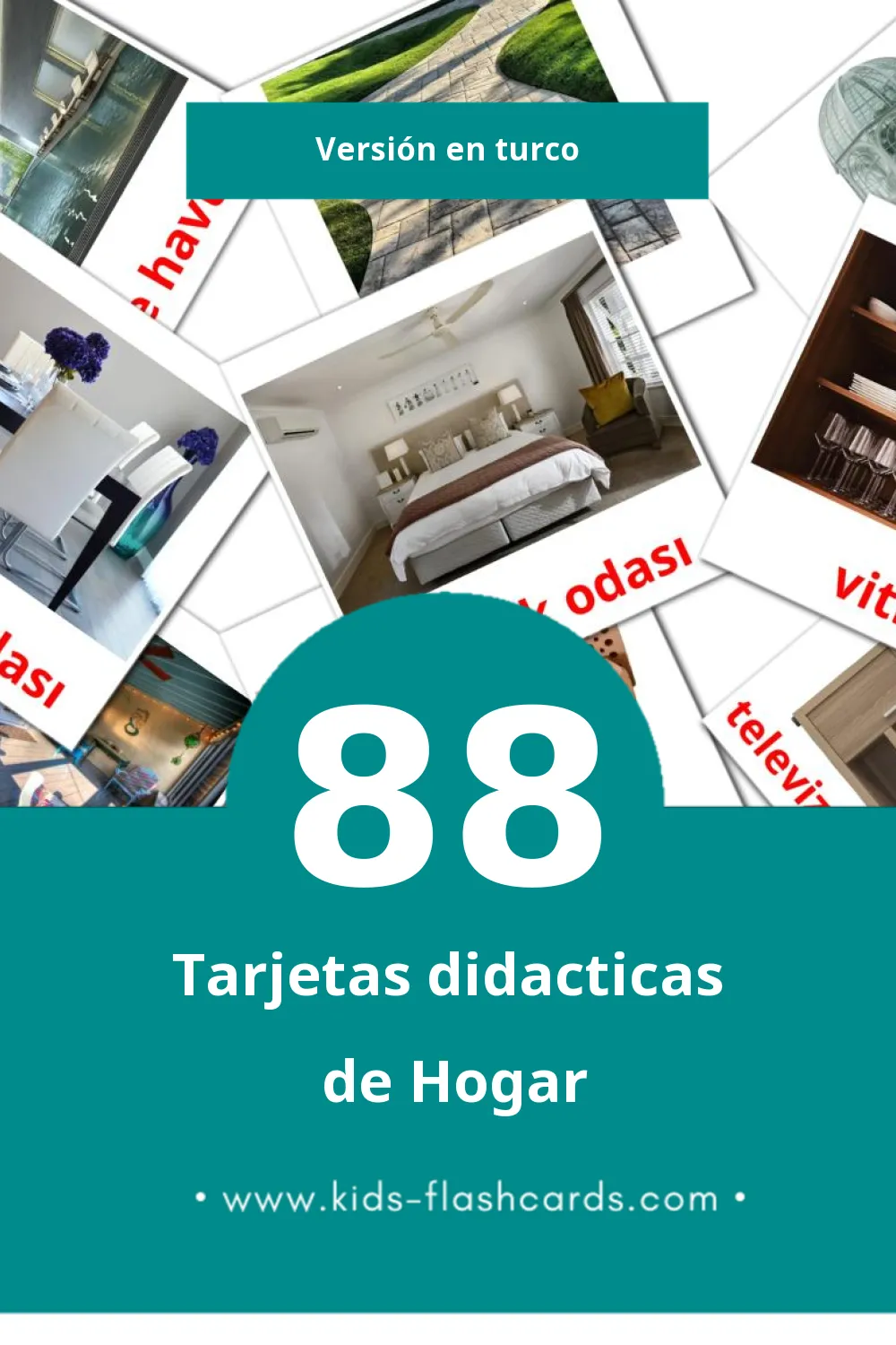 Tarjetas visuales de Home Ev  para niños pequeños (88 tarjetas en Turco)