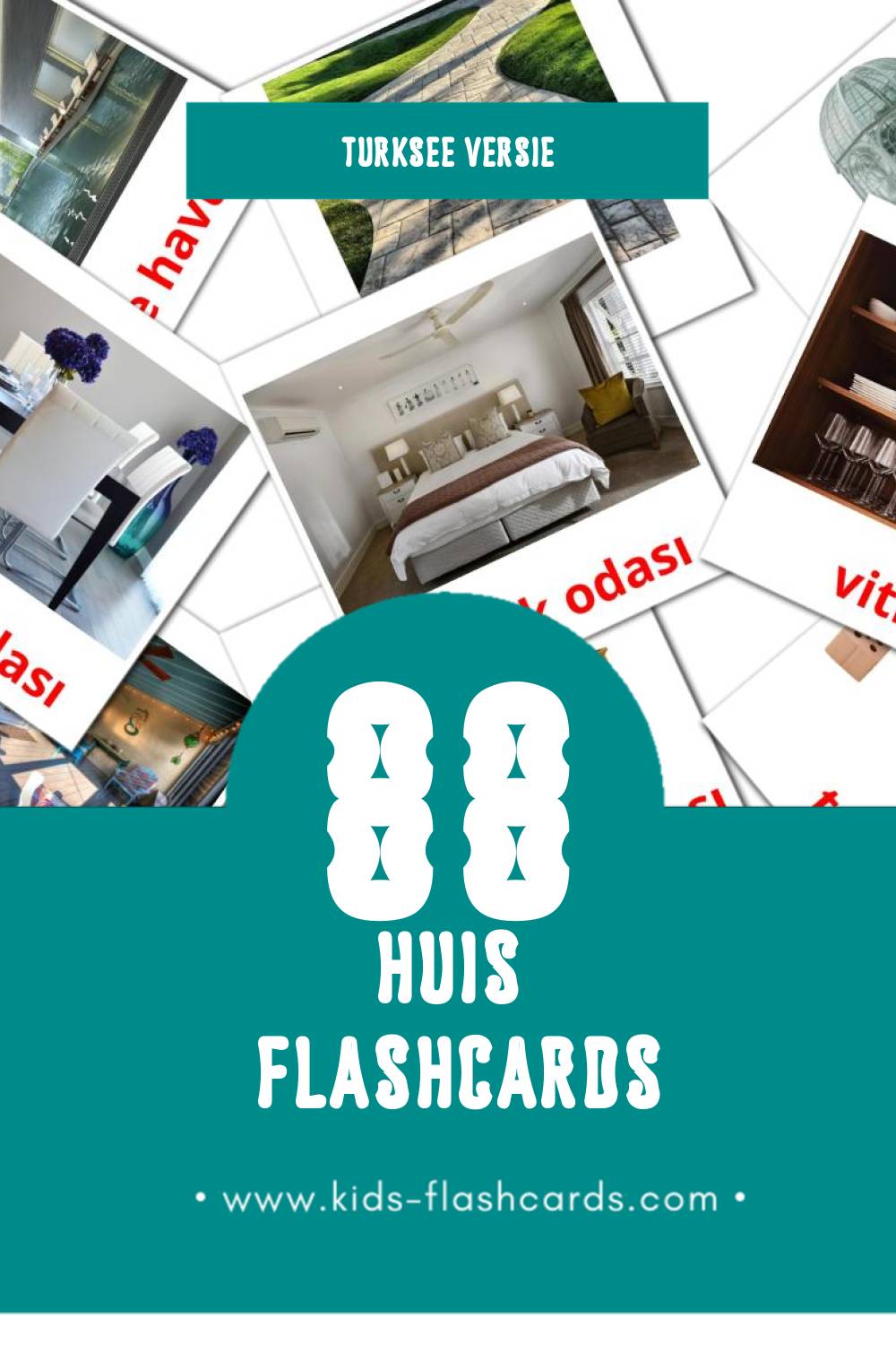 Visuele Home Ev  Flashcards voor Kleuters (88 kaarten in het Turkse)