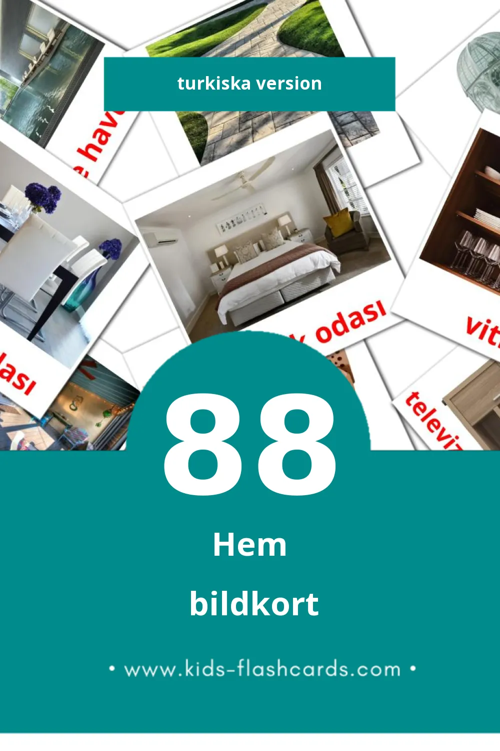 Visuella Home Ev  för småbarn (88 bildkort för barn på Turkiska)