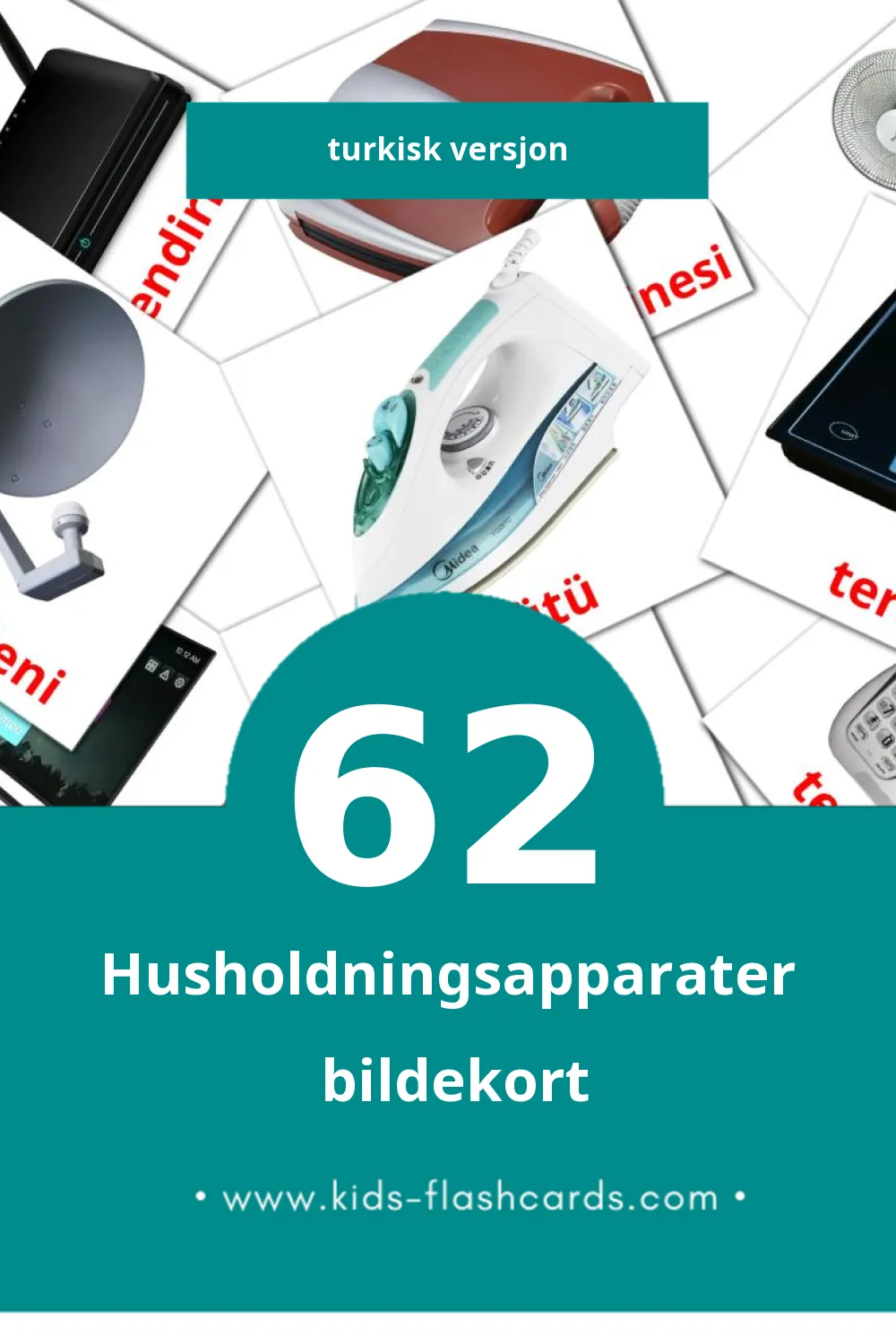 Visuelle ev aletleri bildekort for småbarn (62 kort på Turkisk)