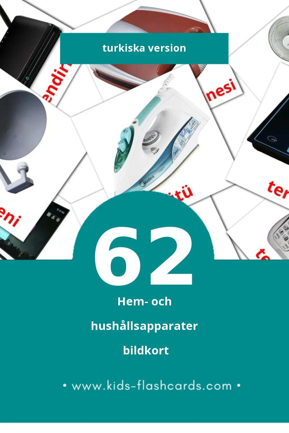 Visuella ev aletleri för småbarn (62 bildkort för barn på Turkiska)