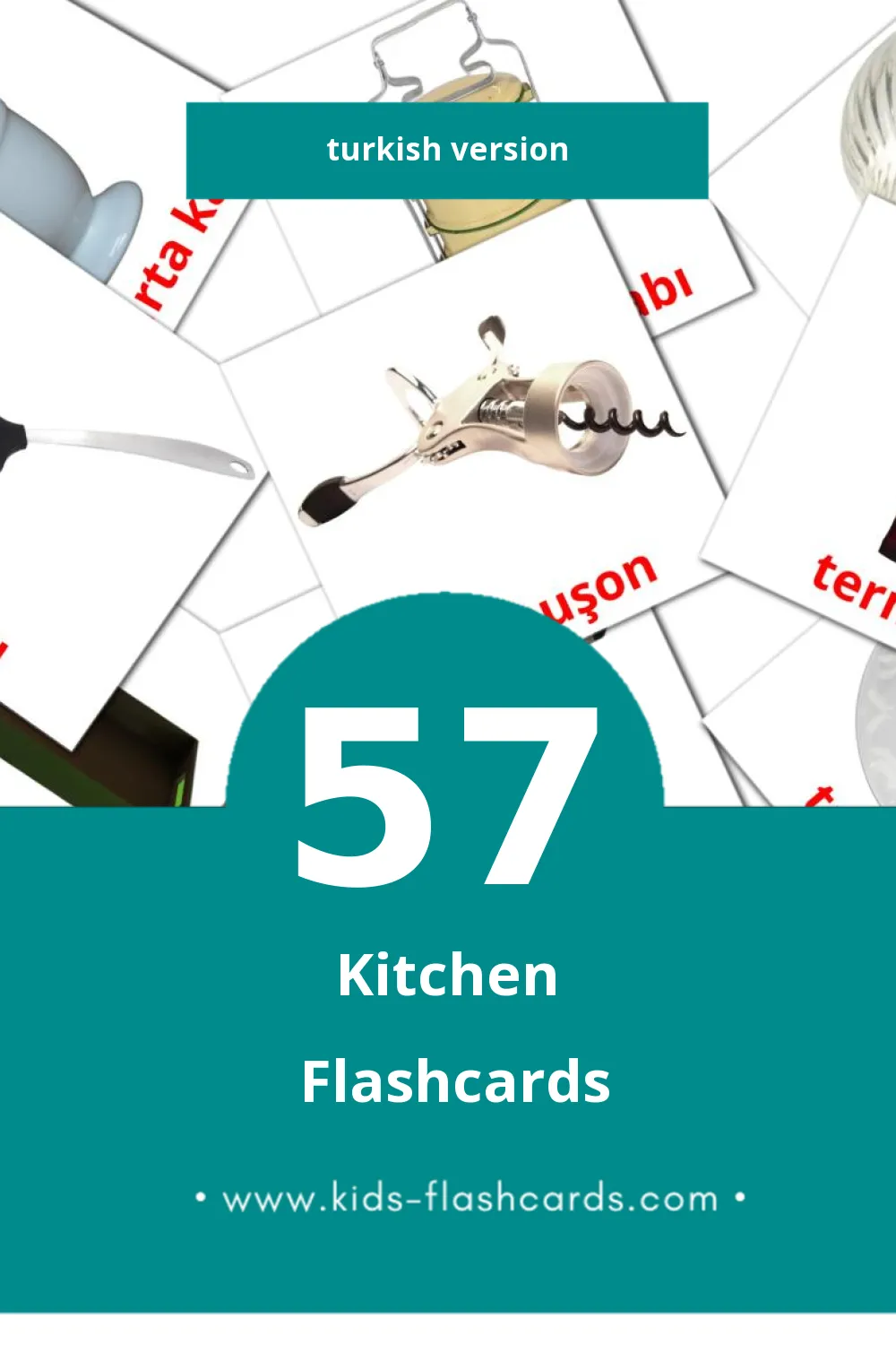 Visual Kitchen mutfak Flashcards for Toddlers (57 cards in Turkish)