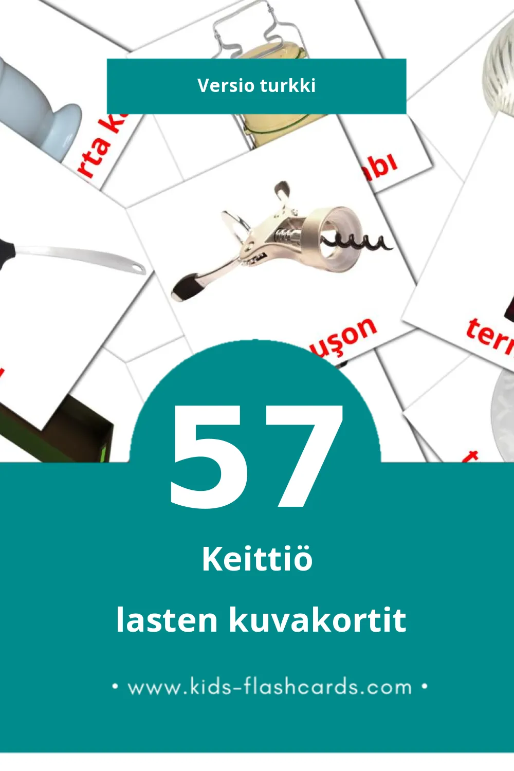Kitchen mutfak lasten kuvakortit pikkulapsille (57 korttia Turkkiksi)