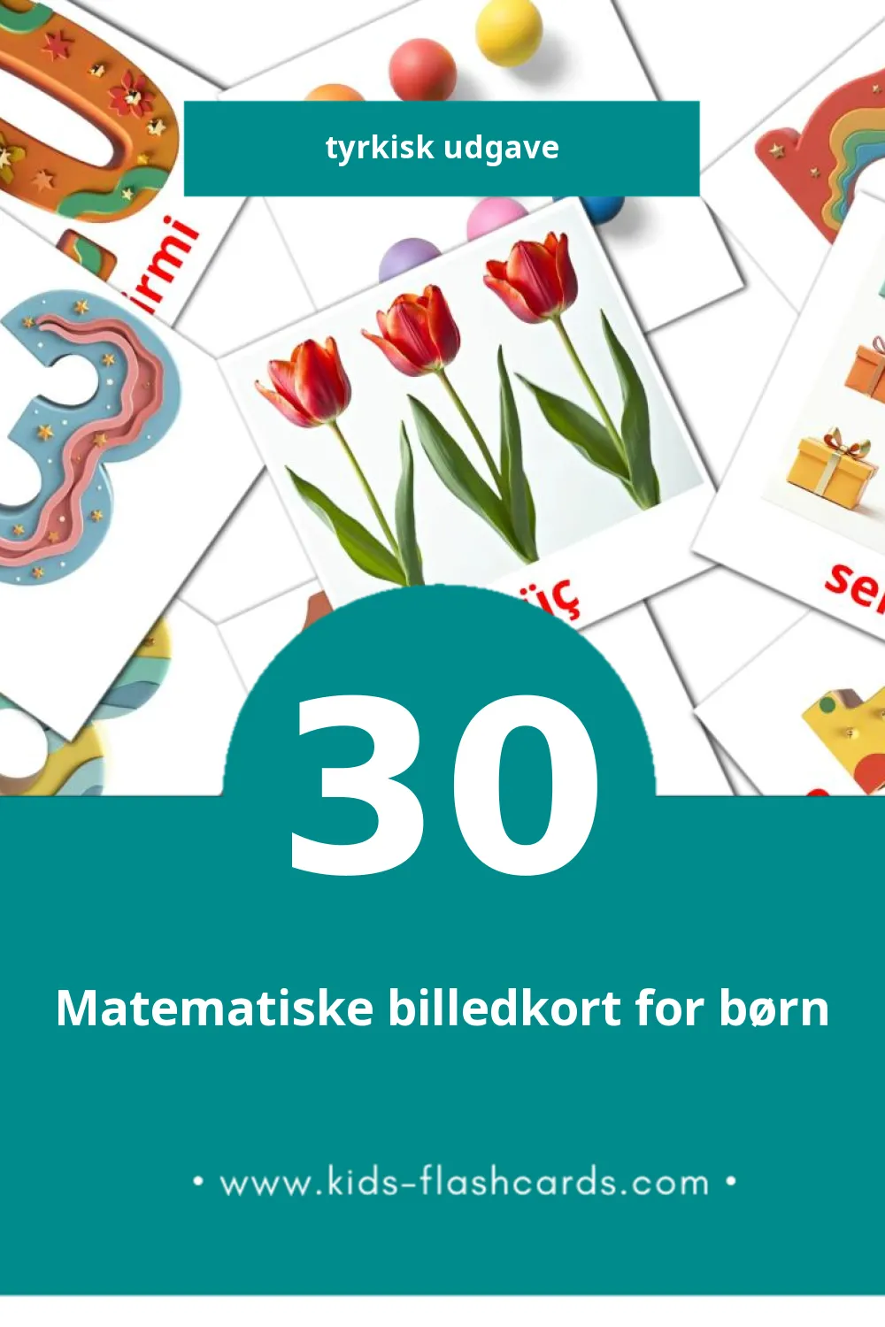 Visuelle billedkort for børn om математике til småbørn (30 kort på Tyrkisk)