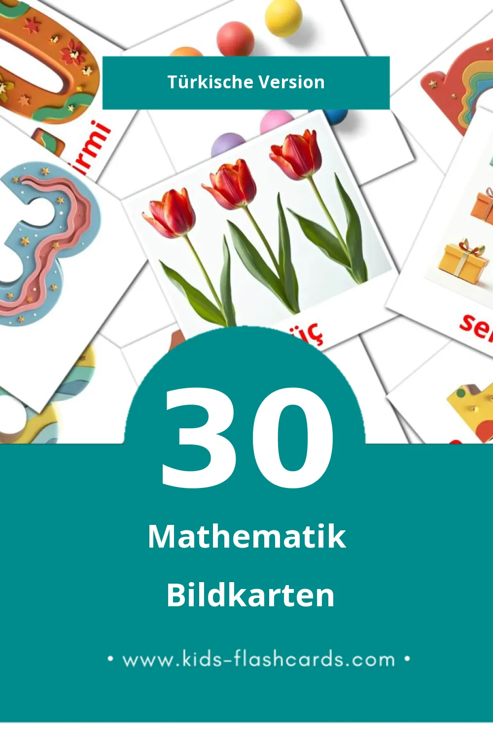 Visual математике Flashcards für Kleinkinder (30 Karten in Türkisch)