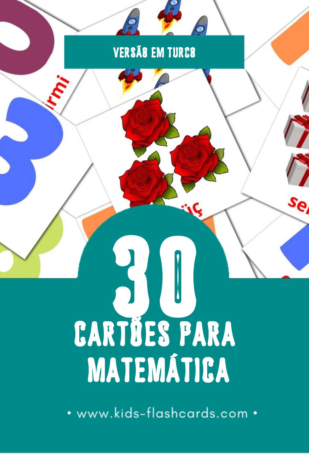 Flashcards de математике Visuais para Toddlers (30 cartões em Turco)