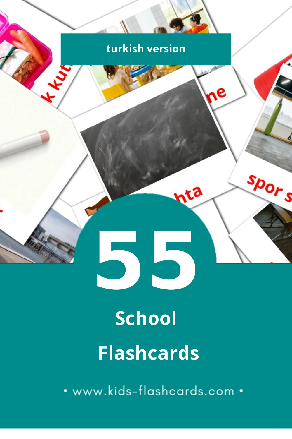 Visual Okul Flashcards for Toddlers (55 cards in Turkish)