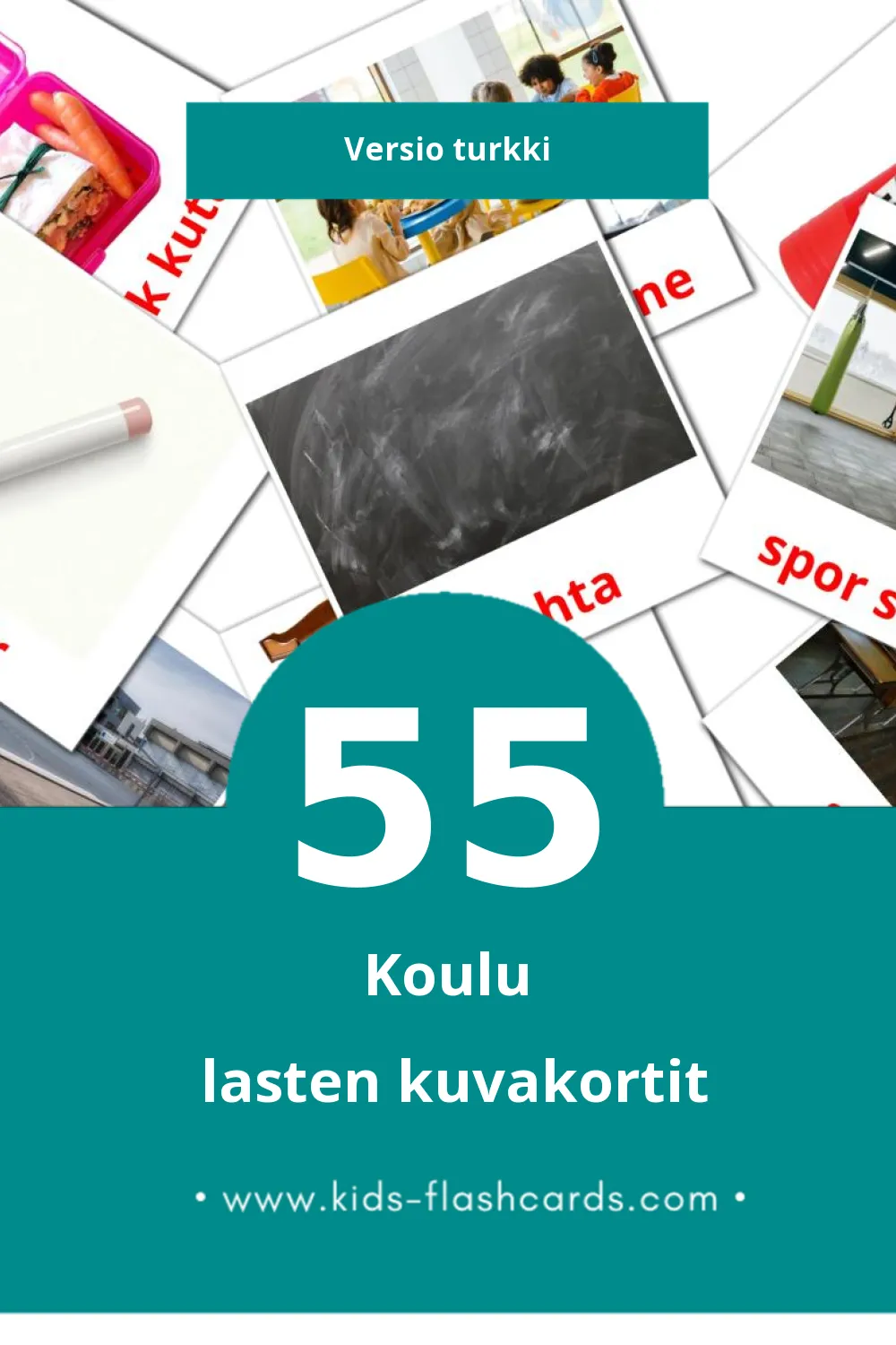 Okul lasten kuvakortit pikkulapsille (55 korttia Turkkiksi)