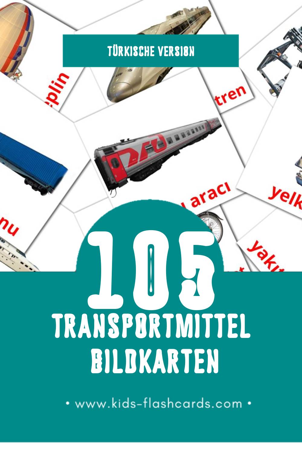 Visual Ulaşım Flashcards für Kleinkinder (105 Karten in Türkisch)