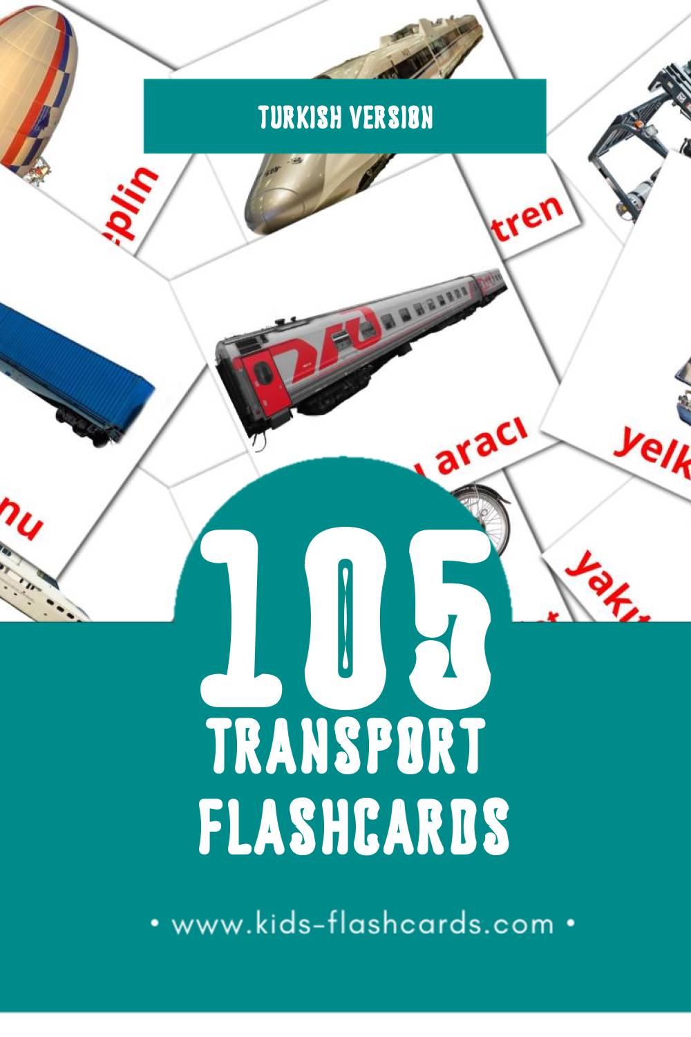 Visual Ulaşım Flashcards for Toddlers (108 cards in Turkish)
