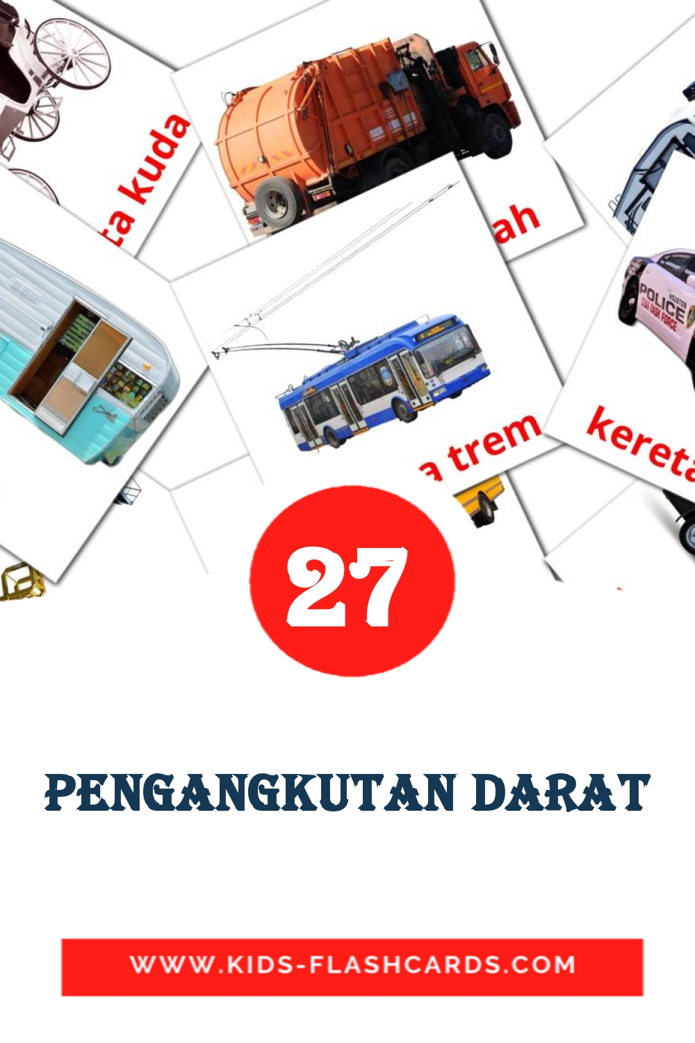 28 Pengangkutan darat Picture Cards for Kindergarden in malay