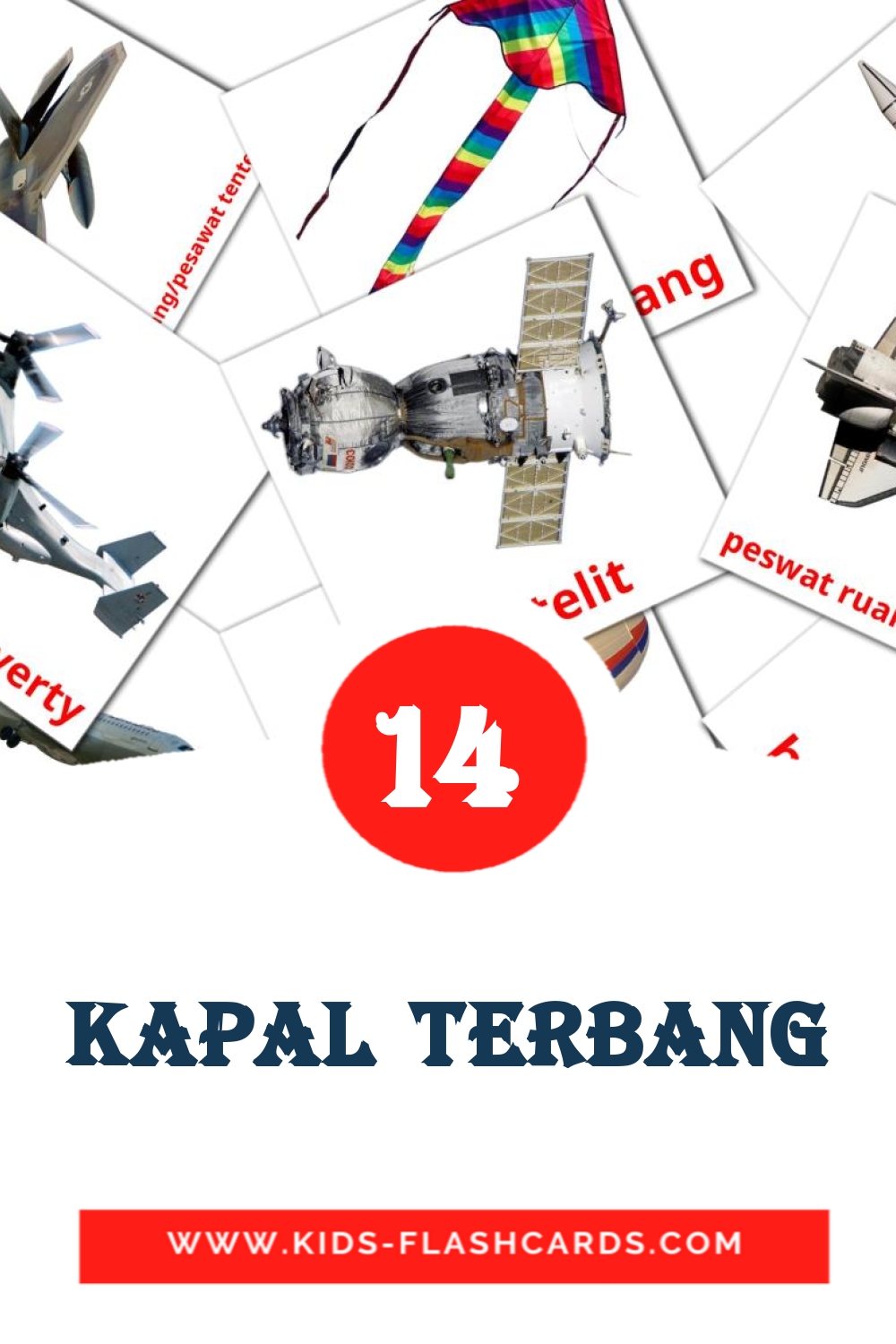 14 cartes illustrées de Kapal terbang pour la maternelle en malais