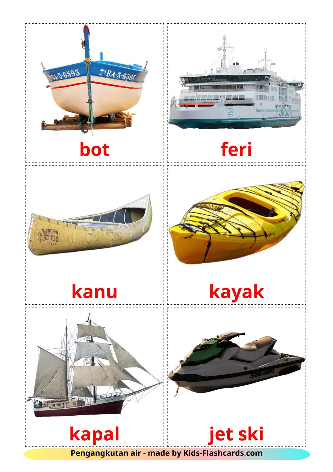 Water transport - 18 Free Printable malay Flashcards 