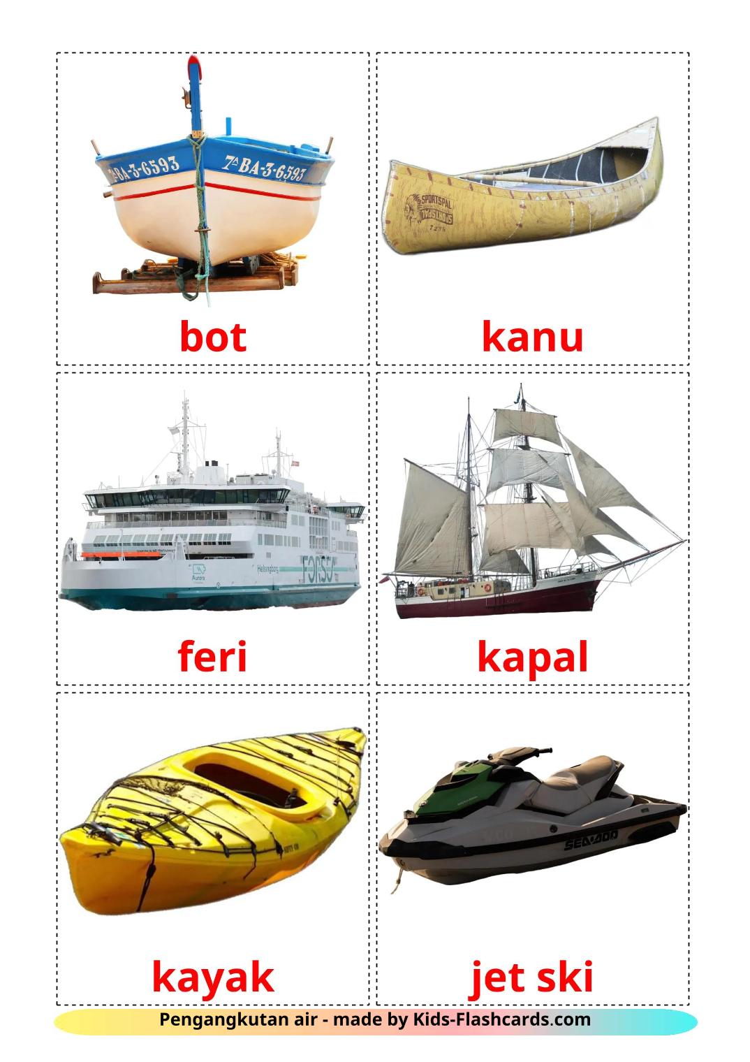 Water transport - 19 Free Printable malay Flashcards 