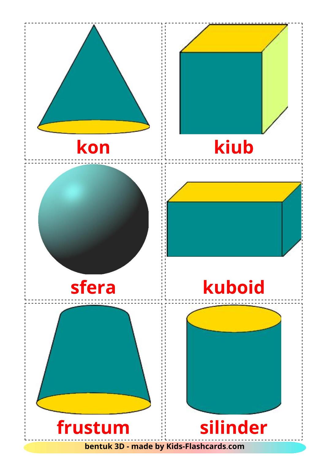 3D Shapes - 17 Free Printable malay Flashcards 