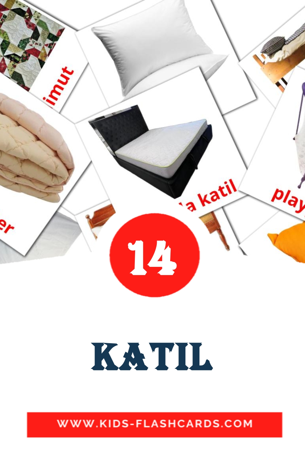 14 tarjetas didacticas de Katil para el jardín de infancia en malayo