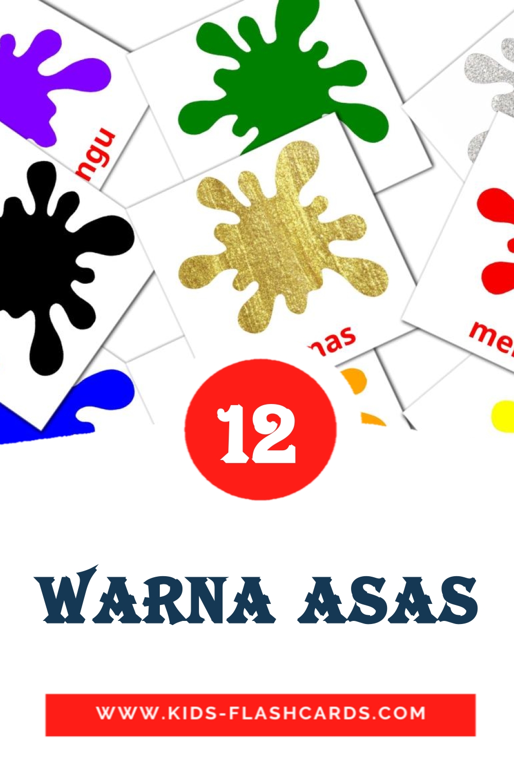 12 warna asas Picture Cards for Kindergarden in malay