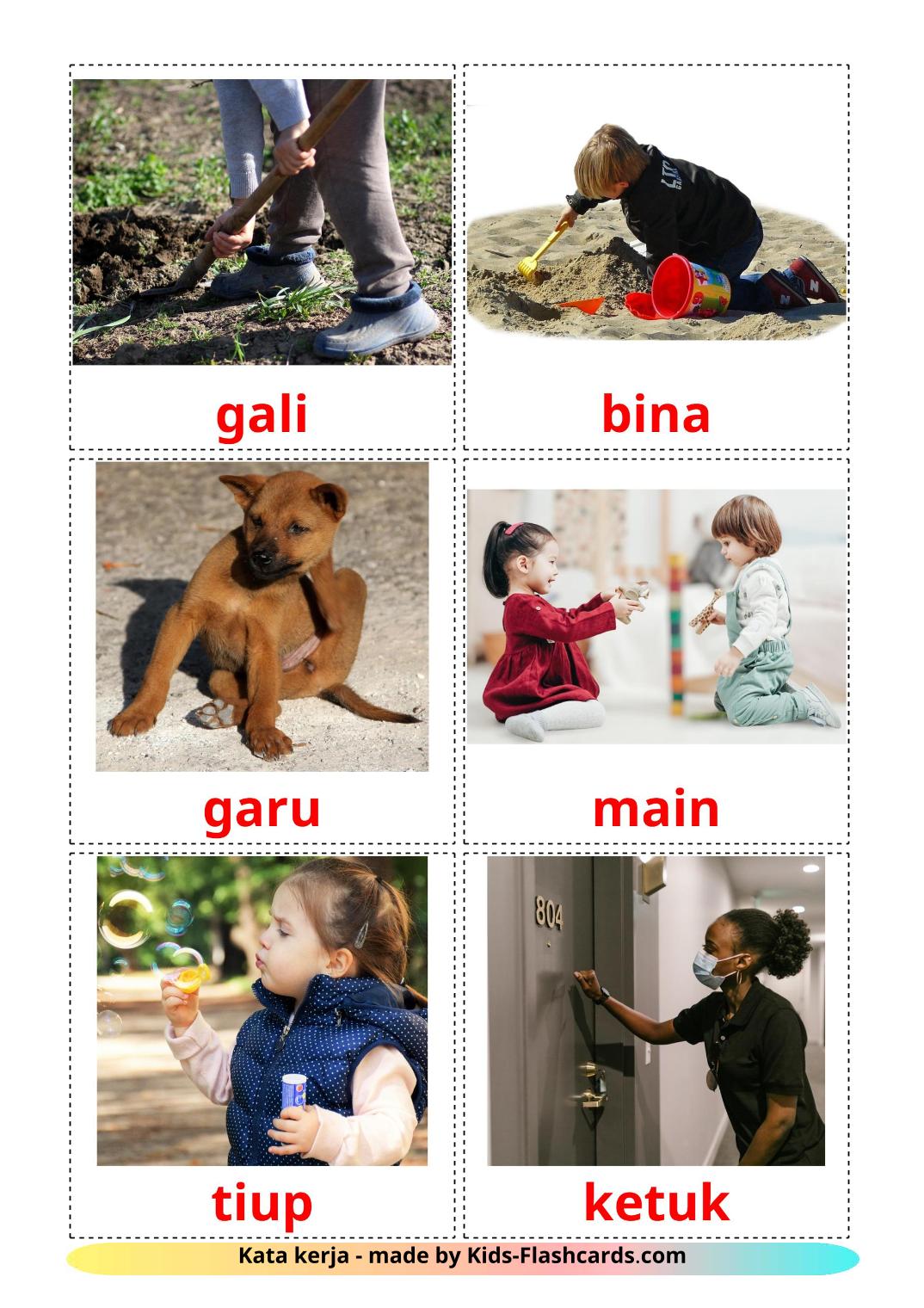 Action verbs - 51 Free Printable malay Flashcards 