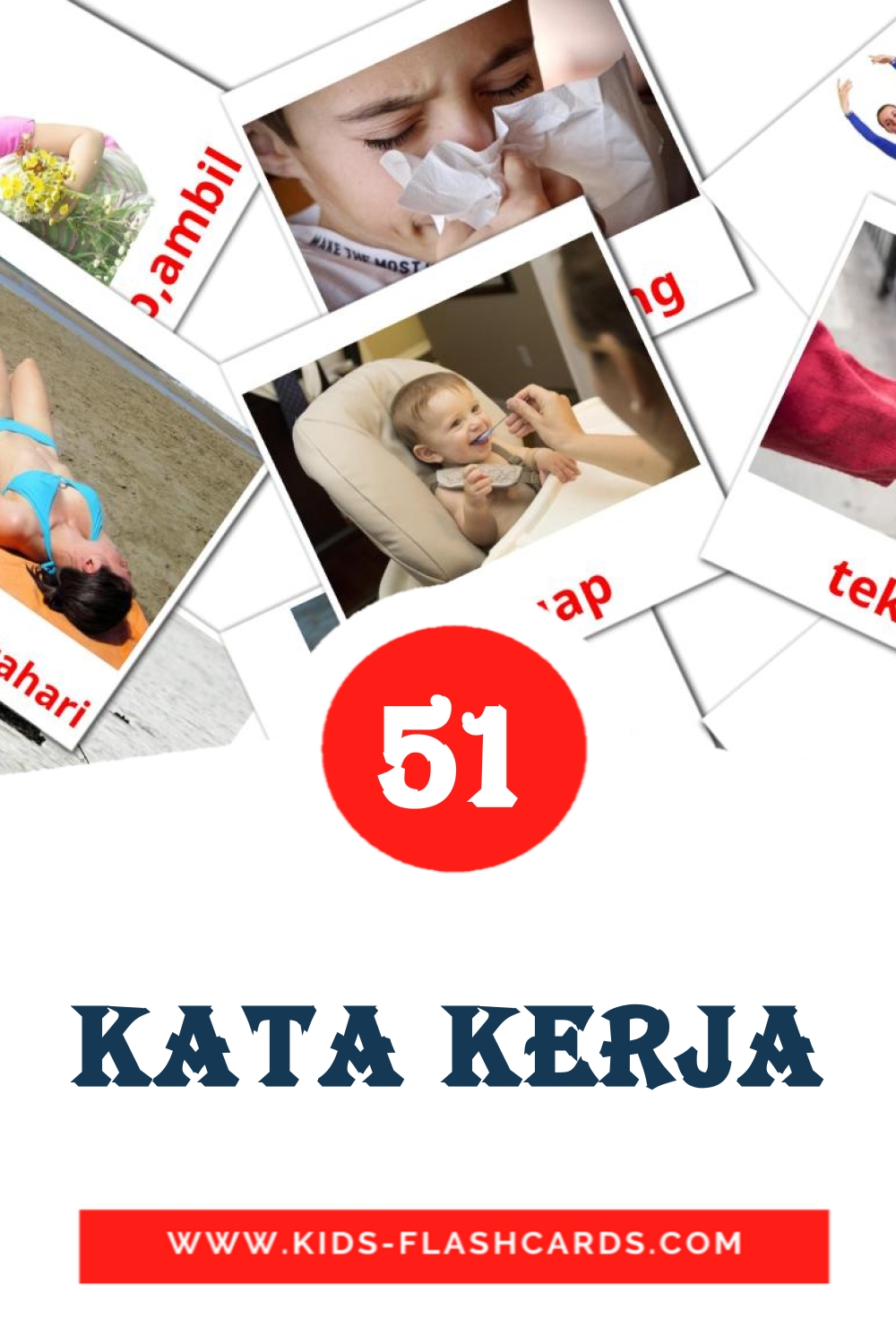 51 tarjetas didacticas de Kata kerja para el jardín de infancia en malayo