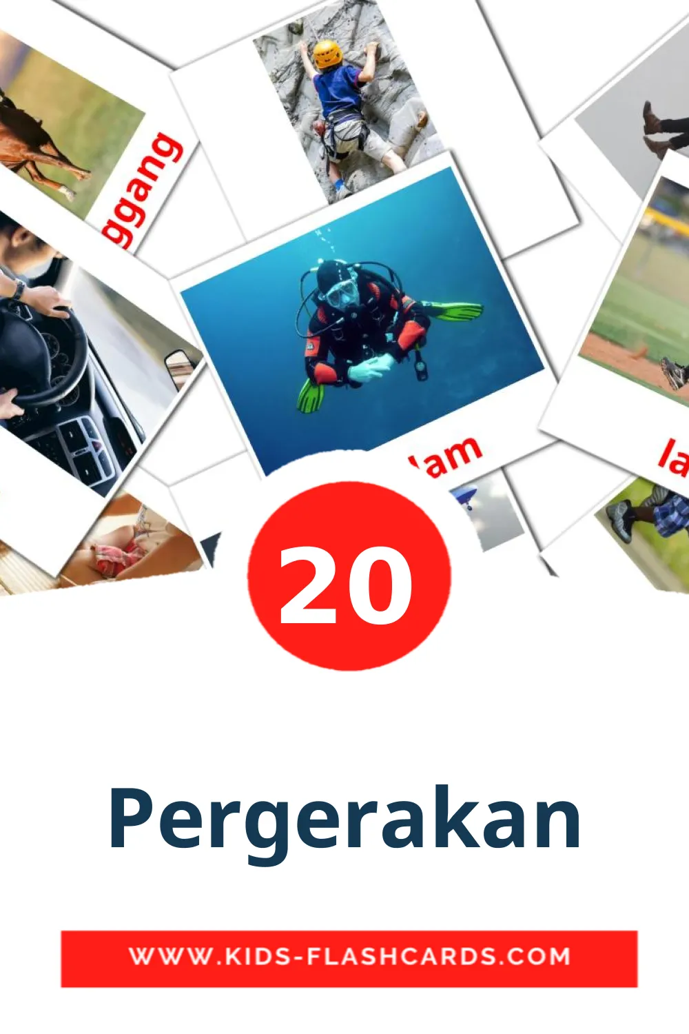 20 carte illustrate di Pergerakan per la scuola materna in malese