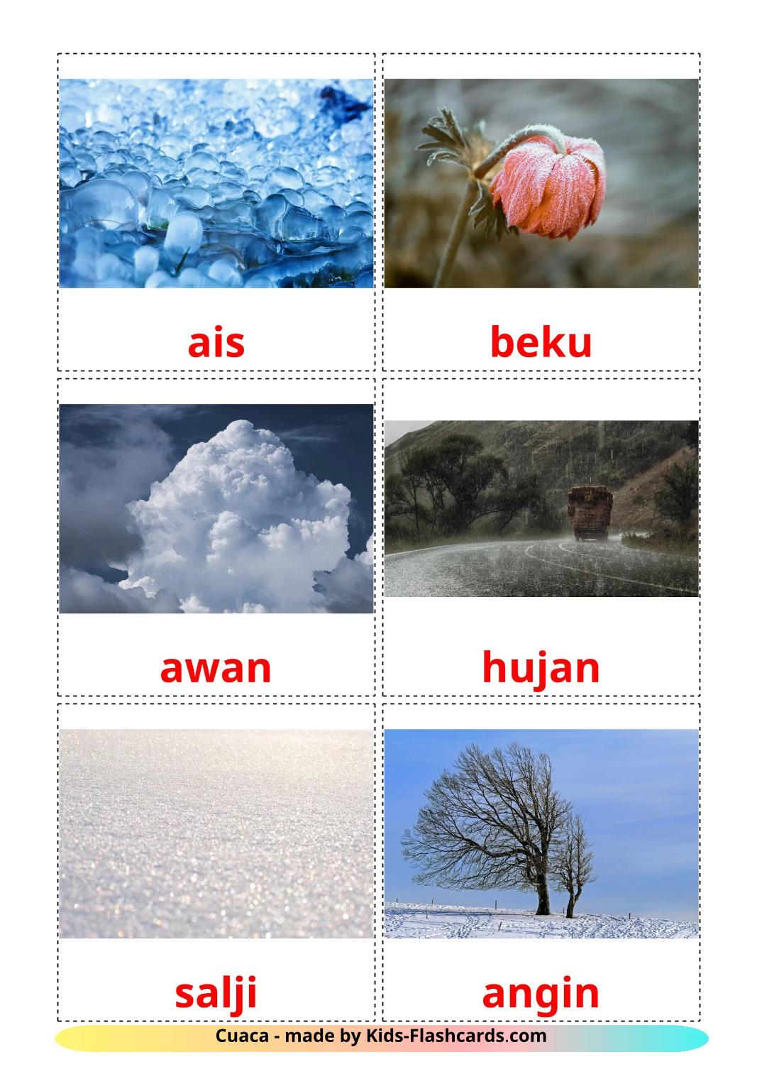 Weather - 32 Free Printable malay Flashcards 